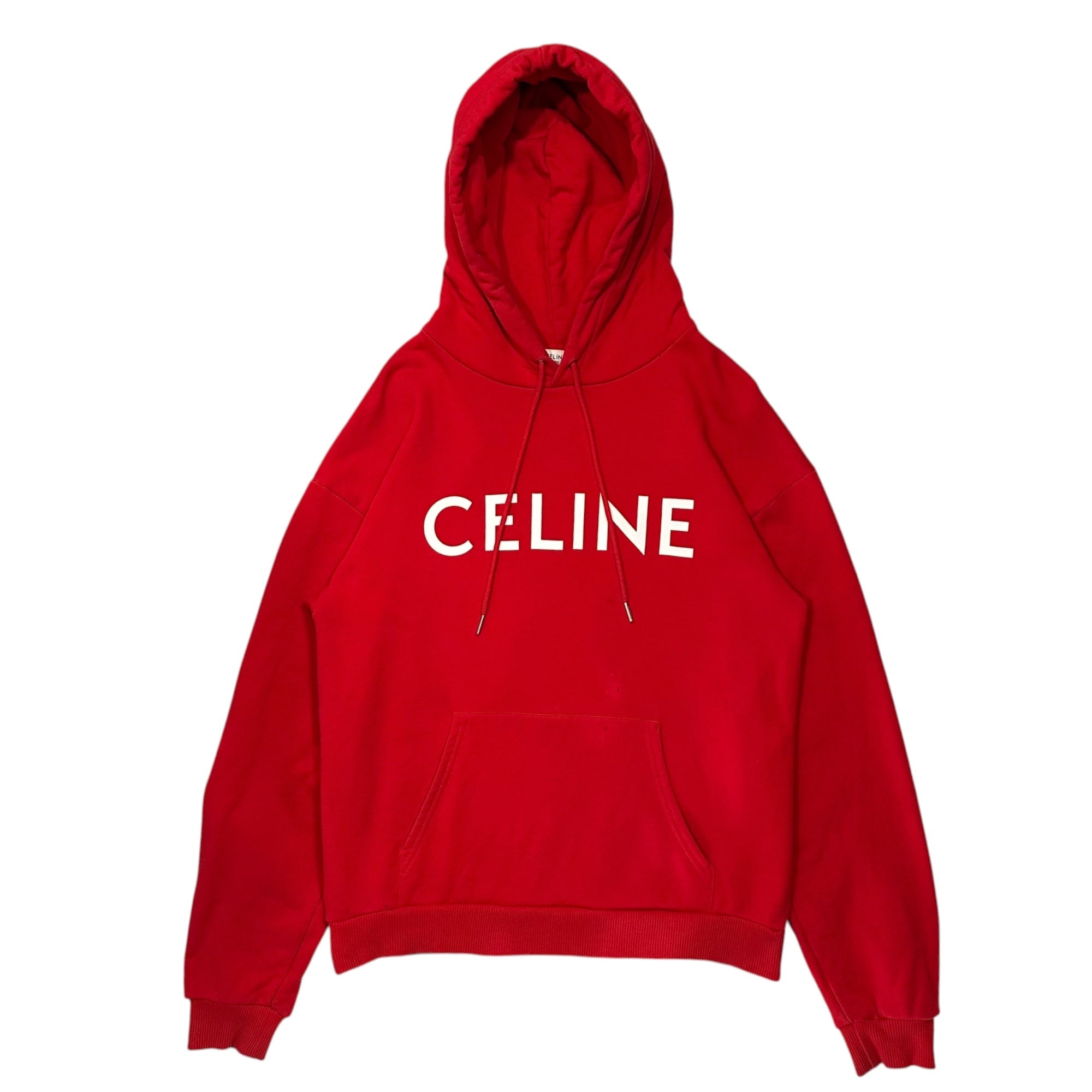 CELINE(セリーヌ) 2021SS By Hedi Slimane LOOSE HOODIE IN COTTON FLEECE エディ期 ルーズ フーディー  コットン フリース 2Y321052H XS レッド プルオーバー パーカー ロゴ