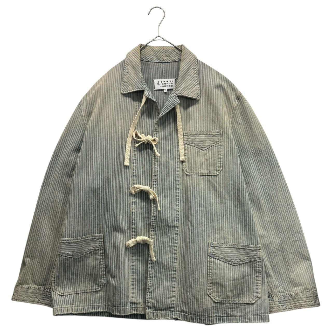 MAISON MARGIELA(メゾンマルジェラ) 21SS Vintage-Processed Hickory Coveralls ヴィンテージ加工 ヒッコリー カバーオール S50DL0457 38(M程度) スカイブルー×ホワイト ジャケット