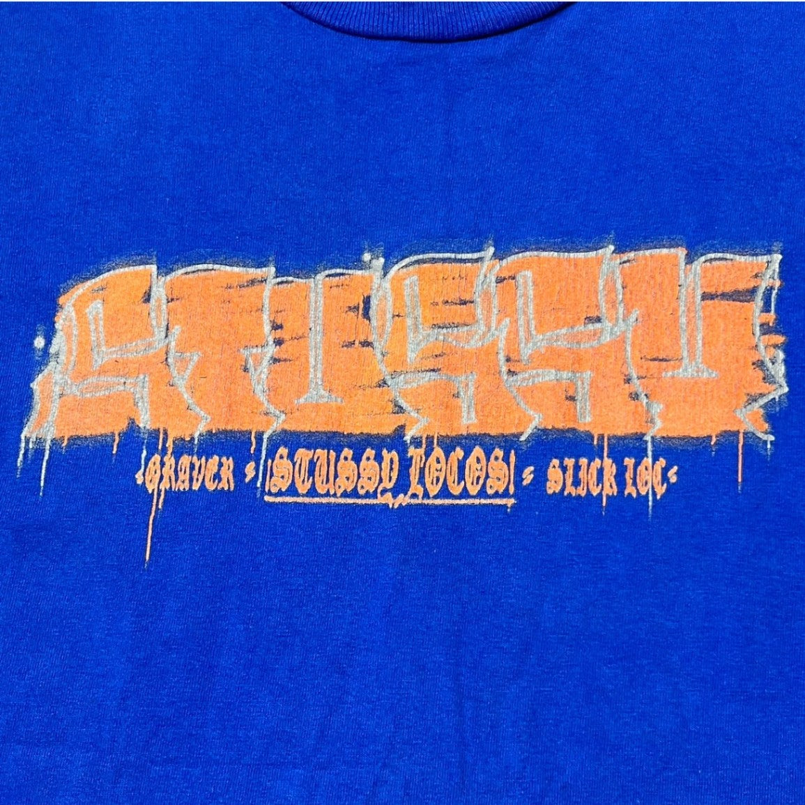 STUSSY(ステューシー) 90’s VINTAGE graffiti art logo グラフィティアート ロゴ Tシャツ 紺タグ SIZE M ブルー×オレンジ 90年代 OLD STUSSY