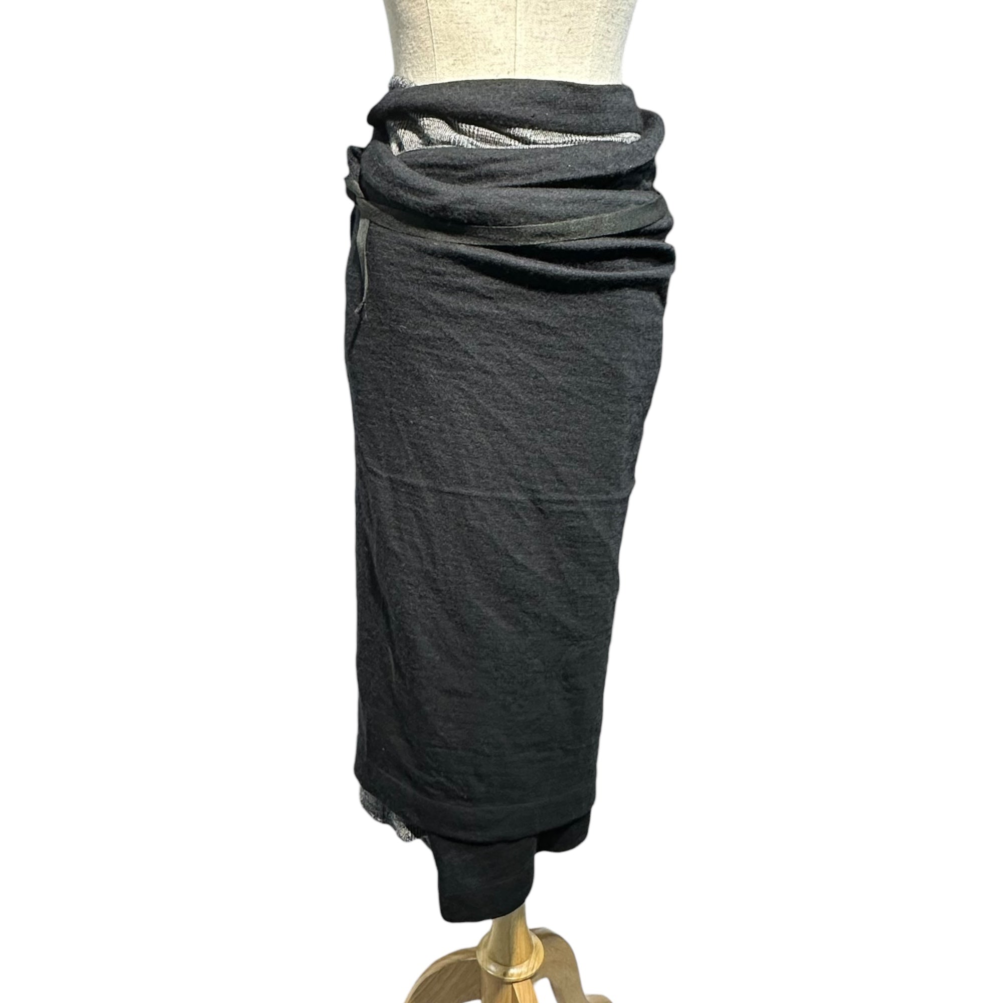 YOHJI YAMAMOTO(ヨウジヤマモト) Knit Wrap Skirt ニット 巻き スカート FE-T31-169 FREE グレー×ブラック