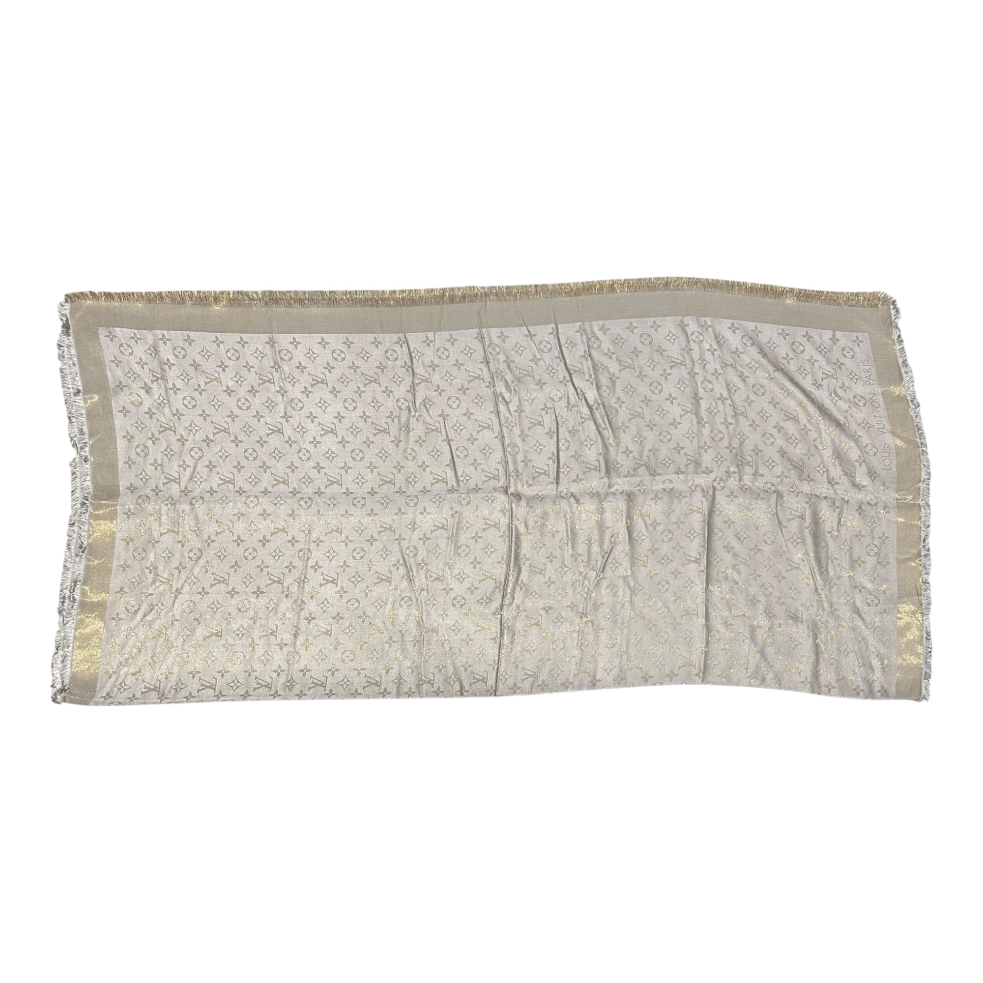 LOUIS VUITTON(ルイヴィトン) Monogram Shine Shawl ショール モノグラム シャイン M75121 シルバー×ゴールド マフラー