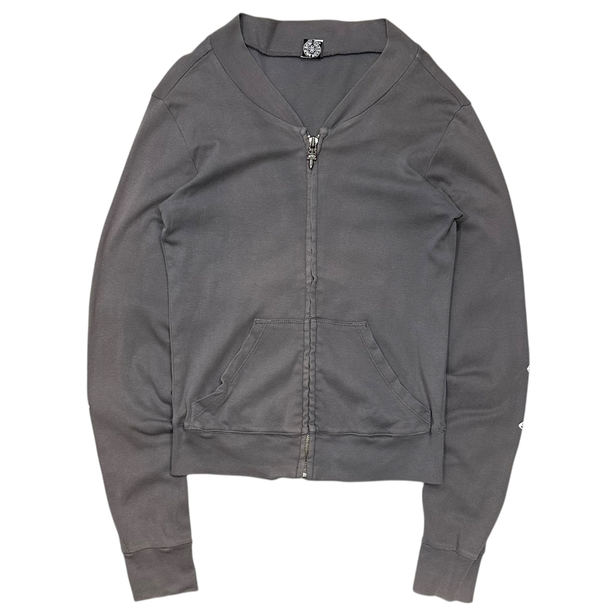 CHROME HEARTS(クロムハーツ) Old Cemetery Cross Print Dagger Zip-Up Cut-and-Sewn オールド セメタリー クロス プリント ダガージップ アップ カットソー S グレー×ホワイト