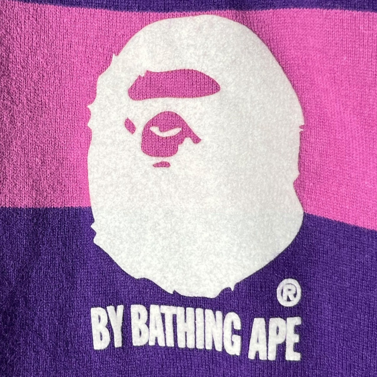 BAPE BY A BATHING APE(ベイプ バイ ア ベイシングエイプ) 00's One point logo border long  sleeve rugby shirt ワンポイント ロゴ ボーダー 長袖 ラグビーシャツ ラガーシャツ 猿 XL パープル