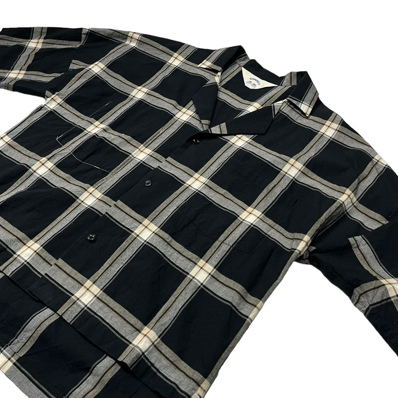 SUNSEA(サンシー) 17SS CHECK FRIED SHRIMP SHIRT チェック フライドシュリンプ シャツ 半袖 開襟 シャツ  オープンカラー 17S17 SIZE 3(L) ブラック×グレー