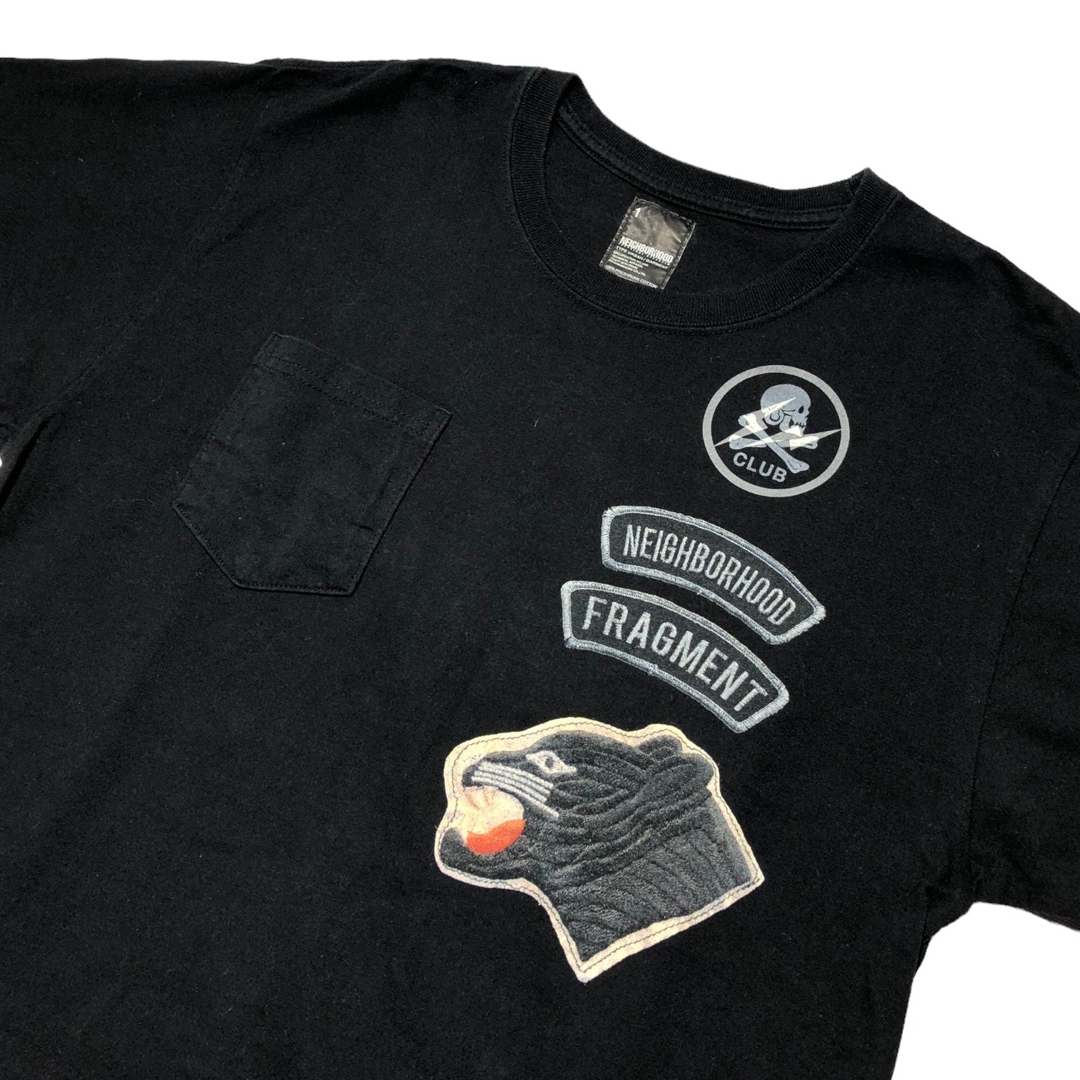 NEIGHBORHOOD × FRAGMENT DESIGN(ネイバーフッド×フラグメントデザイン) 00's patch print T-shirt ワッペンプリント Tシャツ 1(S) ブラック