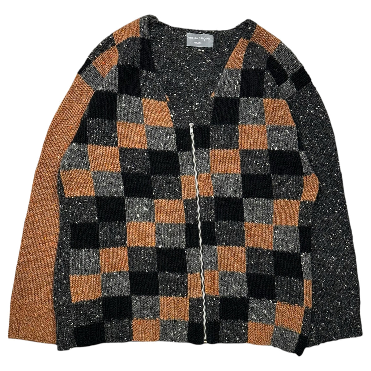 COMME des GARCONS HOMME(コムデギャルソンオム) 1997AW Checked zip-up knit cardigan ブロック チェック ジップ ニット カーディガン 表記無(FREE) オレンジ×グレー×ブラック 90's 90年代 ウール 田中オム