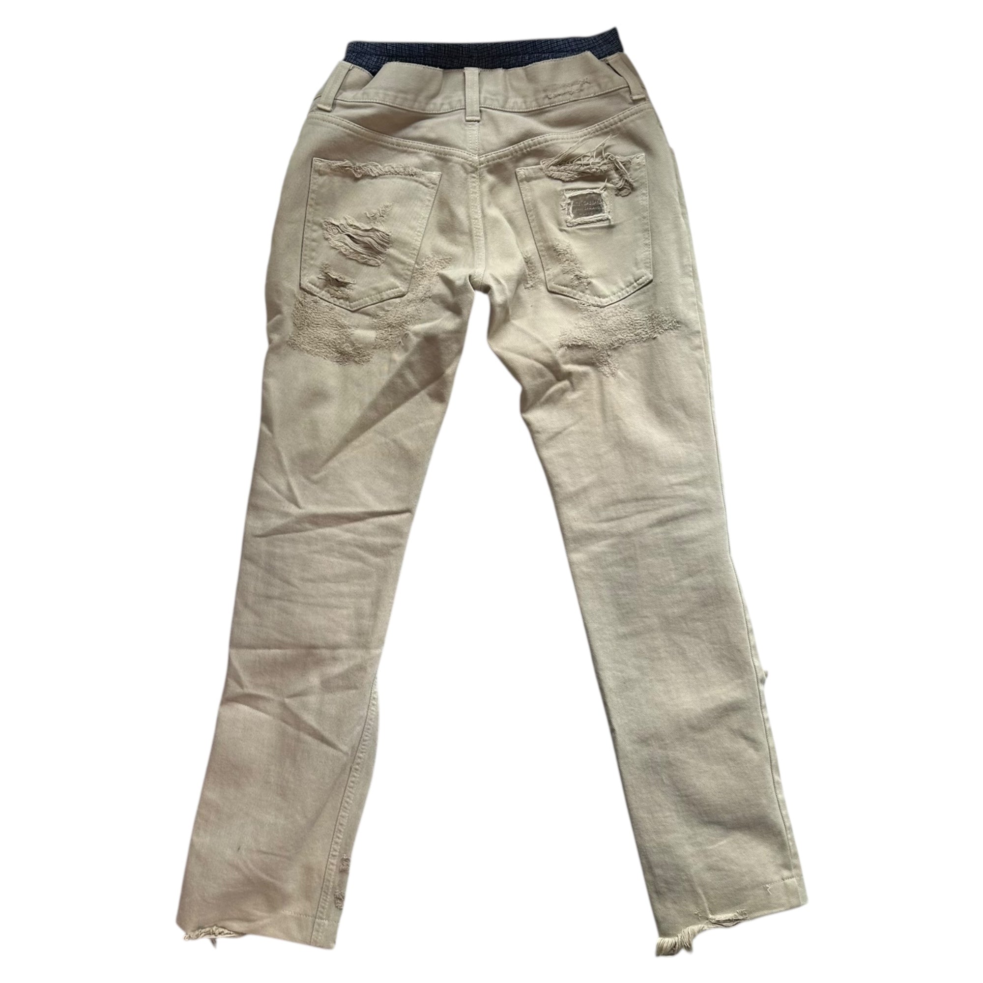 DOLCE&GABBANA(ドルチェ&ガッバーナドルガバ) Double-Waist Destroyed Denim Pants ダブルウエスト デストロイ デニム パンツ G46CLT/G9K22 44 ベージュ×ネイビー