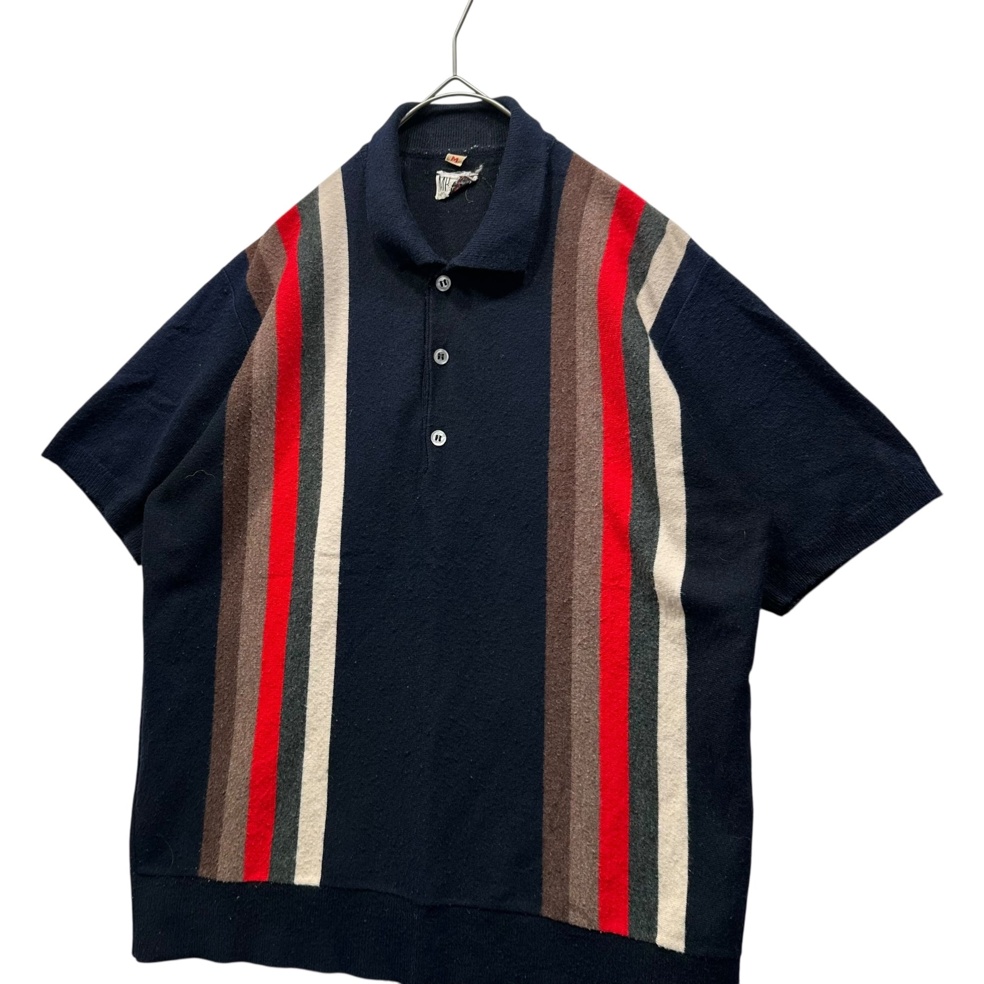 Mr. divine(ミスターディバイン) 60's Striped Knit Polo Shirt ストライプ ニット ポロ シャツ M ネイビー 推定60年代 ヴィンテージ