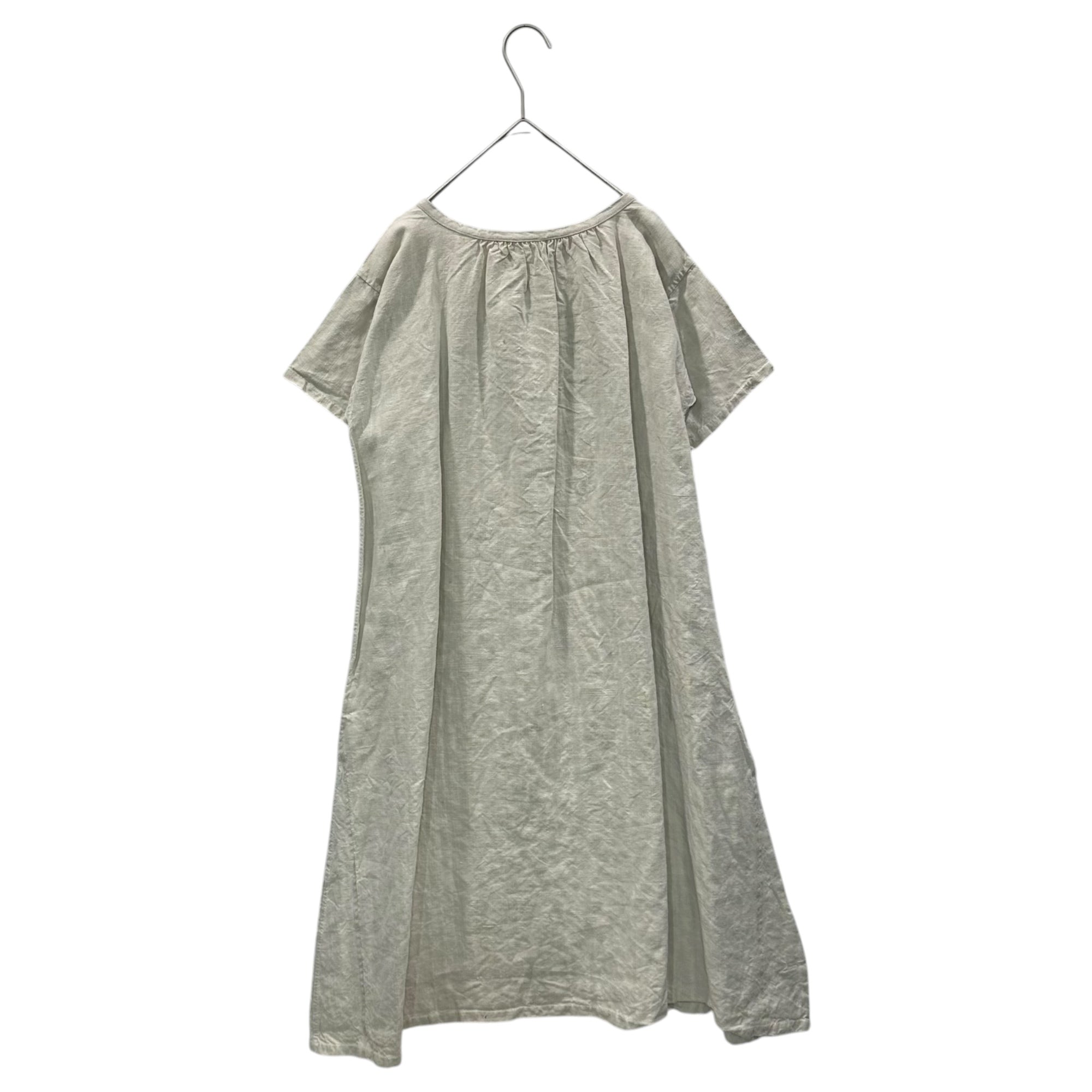 Euro antique(ヨーロッパアンティーク) 00's~ 「FB」_red name stich victoria cotton short sleeve onepiece ネーム刺繡入りヴィクトリアンコットン半袖ワンピース 表記無し(M～L程度) ベージュ / 染み有