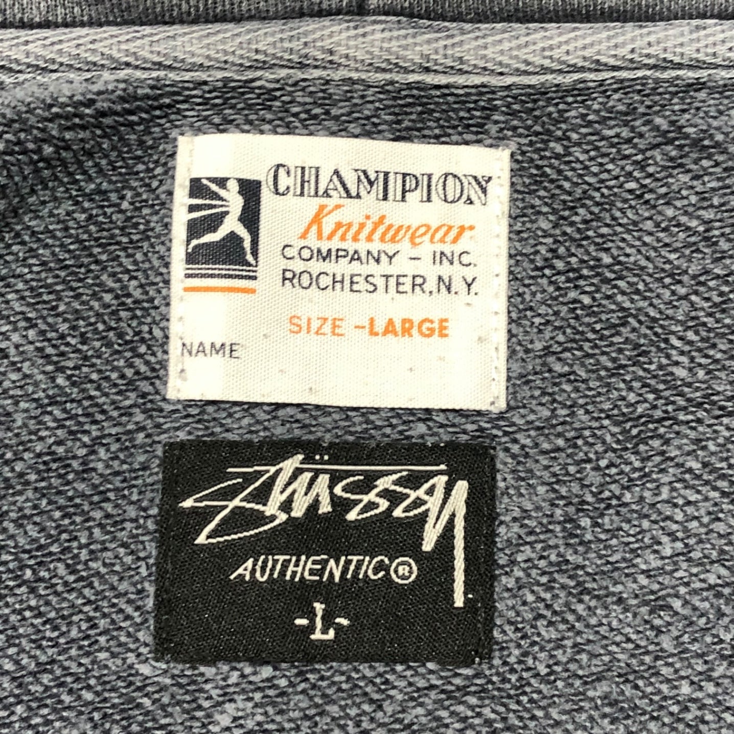 STUSSY×Champion(ステューシー×チャンピオン) vintage processed zip hoodie ヴィンテージ加工 ジップ パーカー L グレー