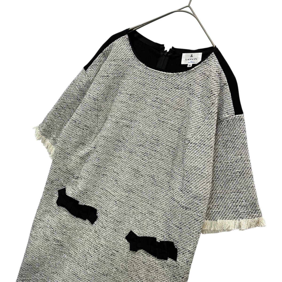 LANVIN en Bleu(ランバンオンブルー) S/S Tweed Panel Dress ツイード 切替 半袖 ワンピース 3776325 38 ホワイト