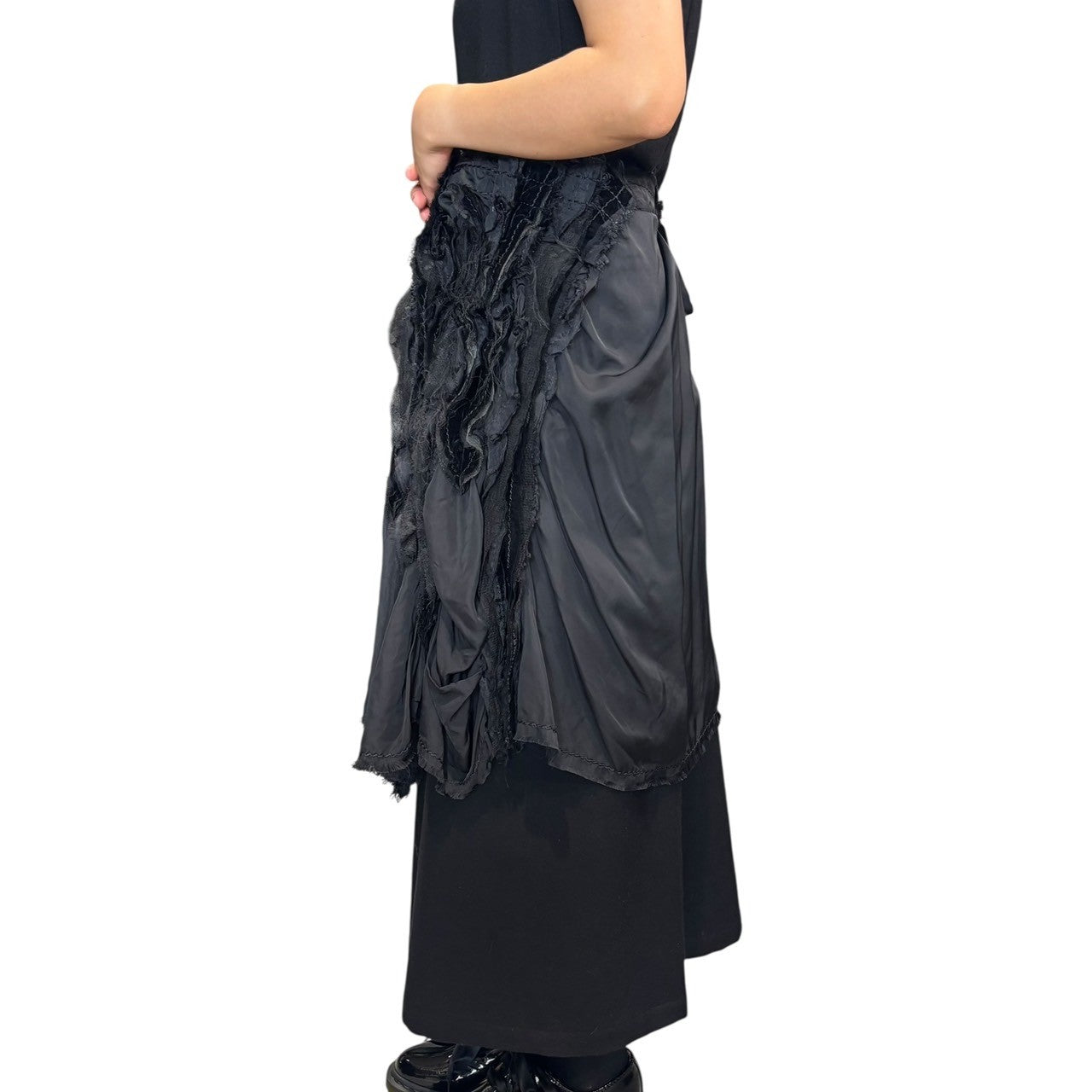tricot COMME des GARCONS(トリココムデギャルソン) 05AW Mixed Material Lace Frill Wrap Skirt 異素材 レース フリル ラップ スカート TP-S024 FREE ブラック キュプラ アーカイヴ