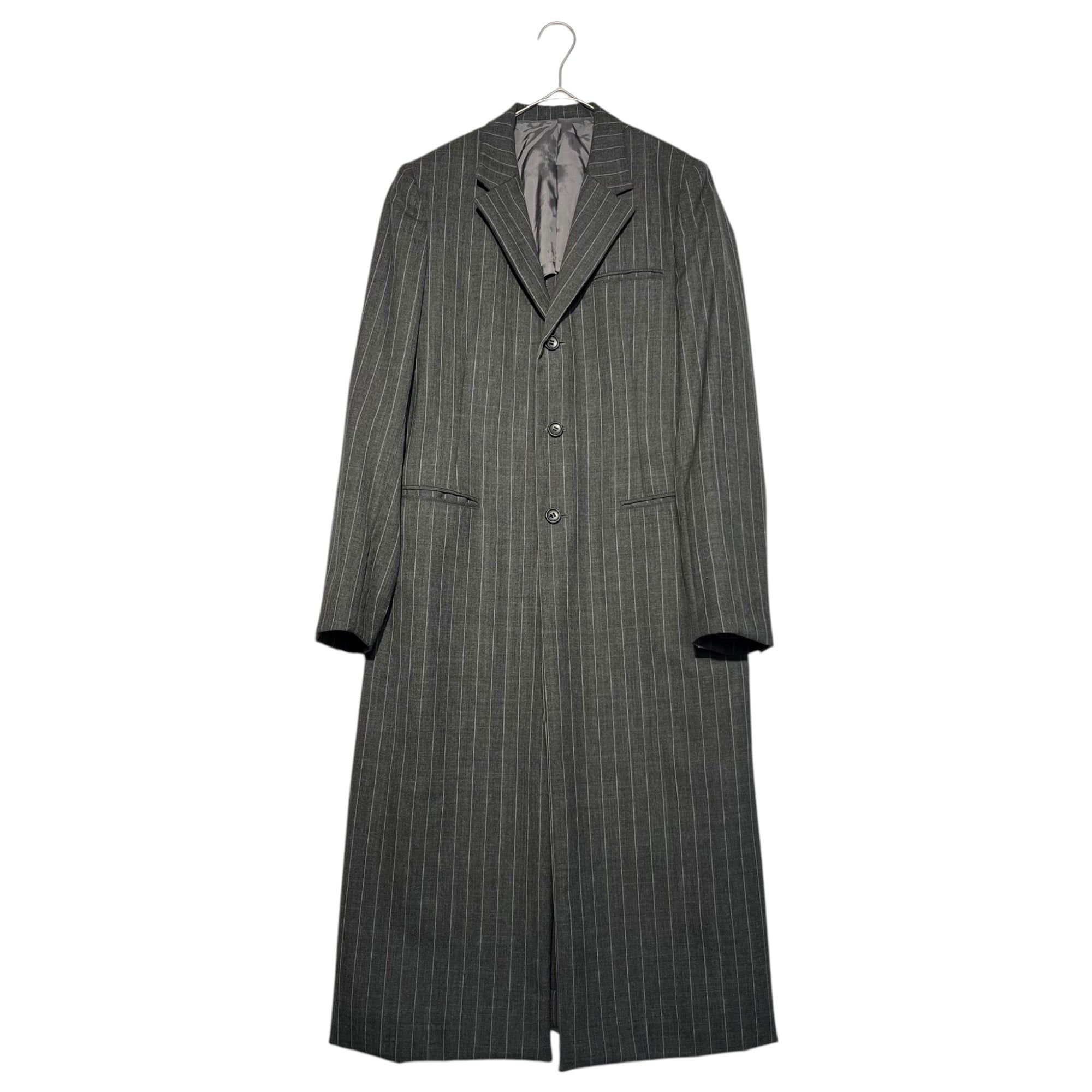 Y's(ワイズ) 95SS Wool striped tailored long coat ウール ストライプ テーラード ロング コート YB-J07-115 M グレー 90's 90年代 チェスター アーカイブ