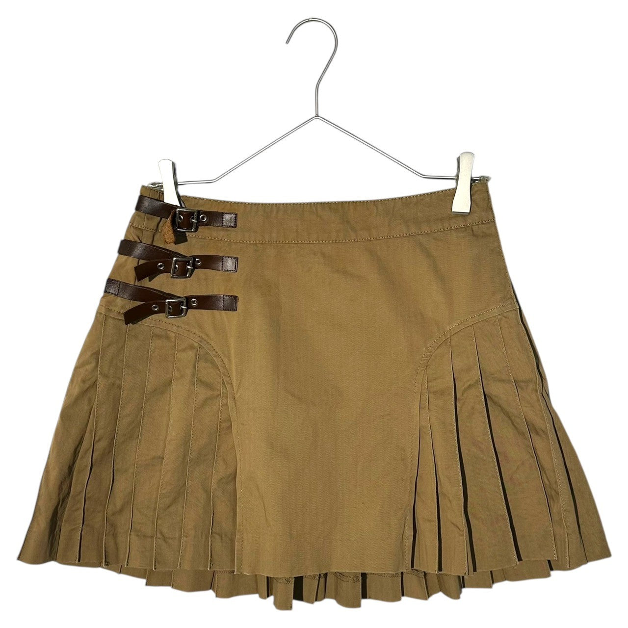 BURBERRY BLUE LABEL(バーバリーブルーレーベル) 00's Side Leather Adjuster Pleated Mini Skirt サイド レザー アジャスター プリーツ ミニ スカート FL570-459-65 36(S程度) カーキ