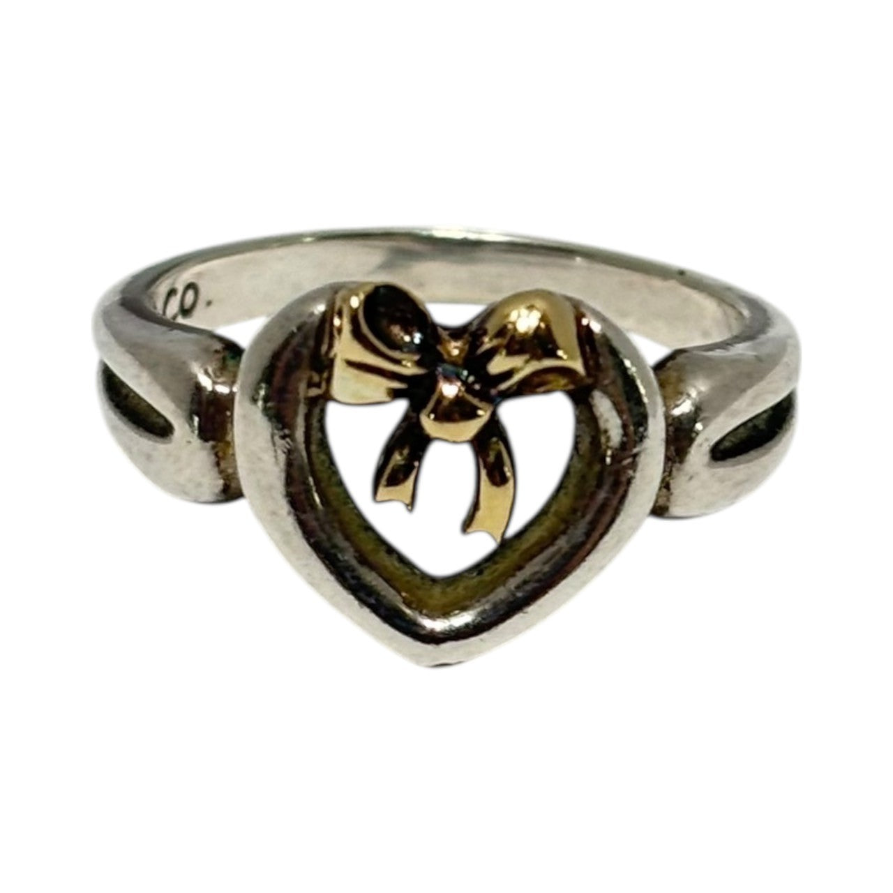 TIFFANY & CO.(ティファニー) 750 925 Open Heart Ribbon Ring オープン ハート リボン リング 9号 シルバー×ゴールド