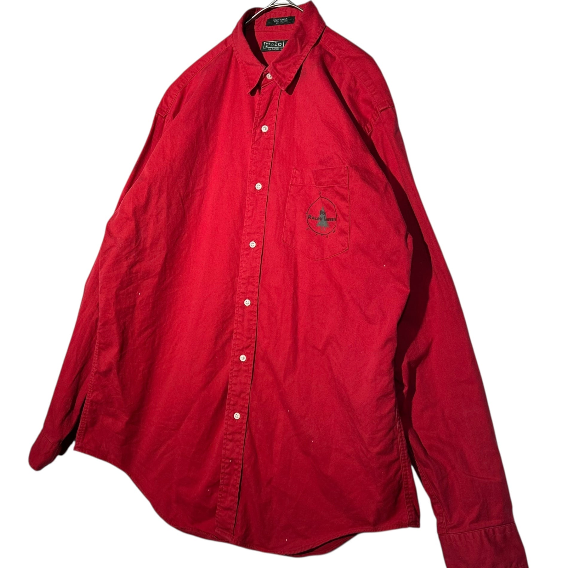 POLO RALPH LAUREN(ポロラルフローレン) 80's USA-Made Chest Print Oxford Shirt 80年代 胸 プリント オックスフォード シャツ XL レッド