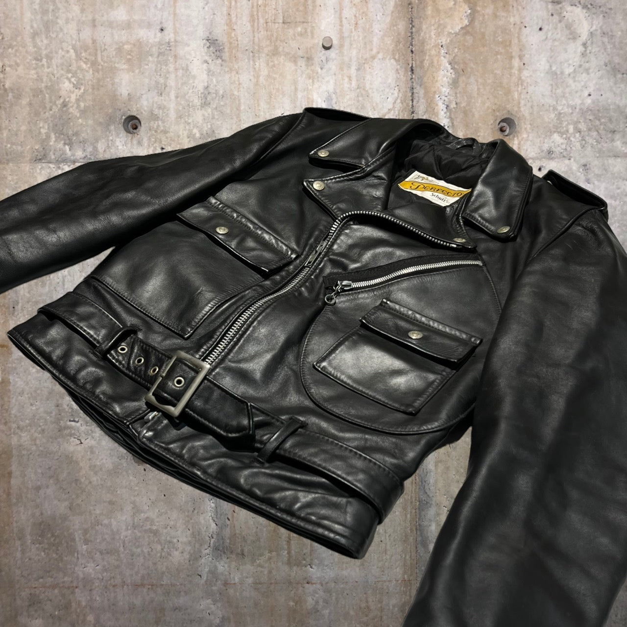 SCHOTT(ショット)希少モデル 80~90's double leather jacket/ダブルレザージャケット lot 1025  36(Sサイズ程度) ブラック バイカータグ後期 ライダースジャケット