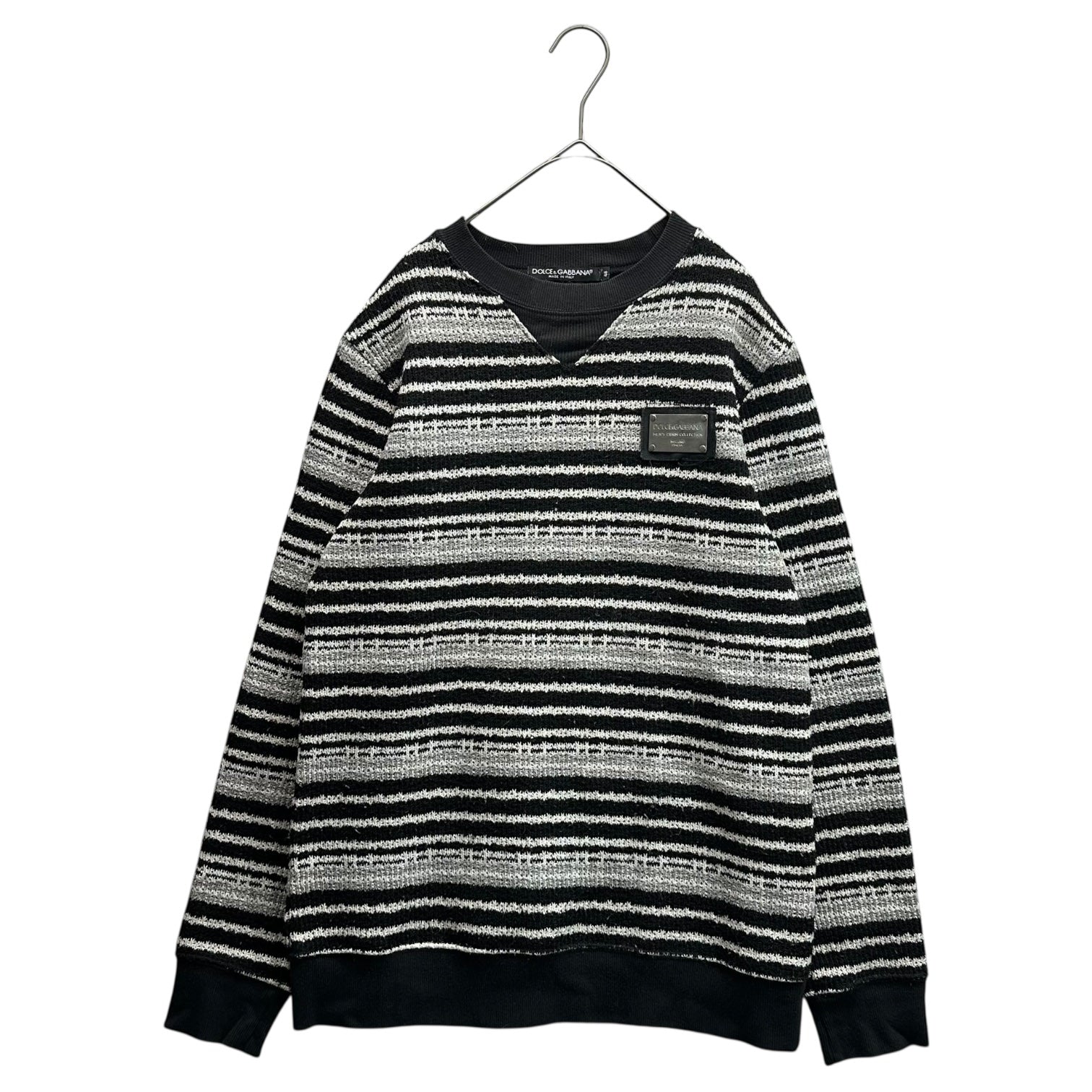 DOLCE&GABBANA(ドルチェ&ガッバーナドルガバ) Logo Plate Border Knit ロゴプレート ボーダー ニット 48 ブラック×グレー