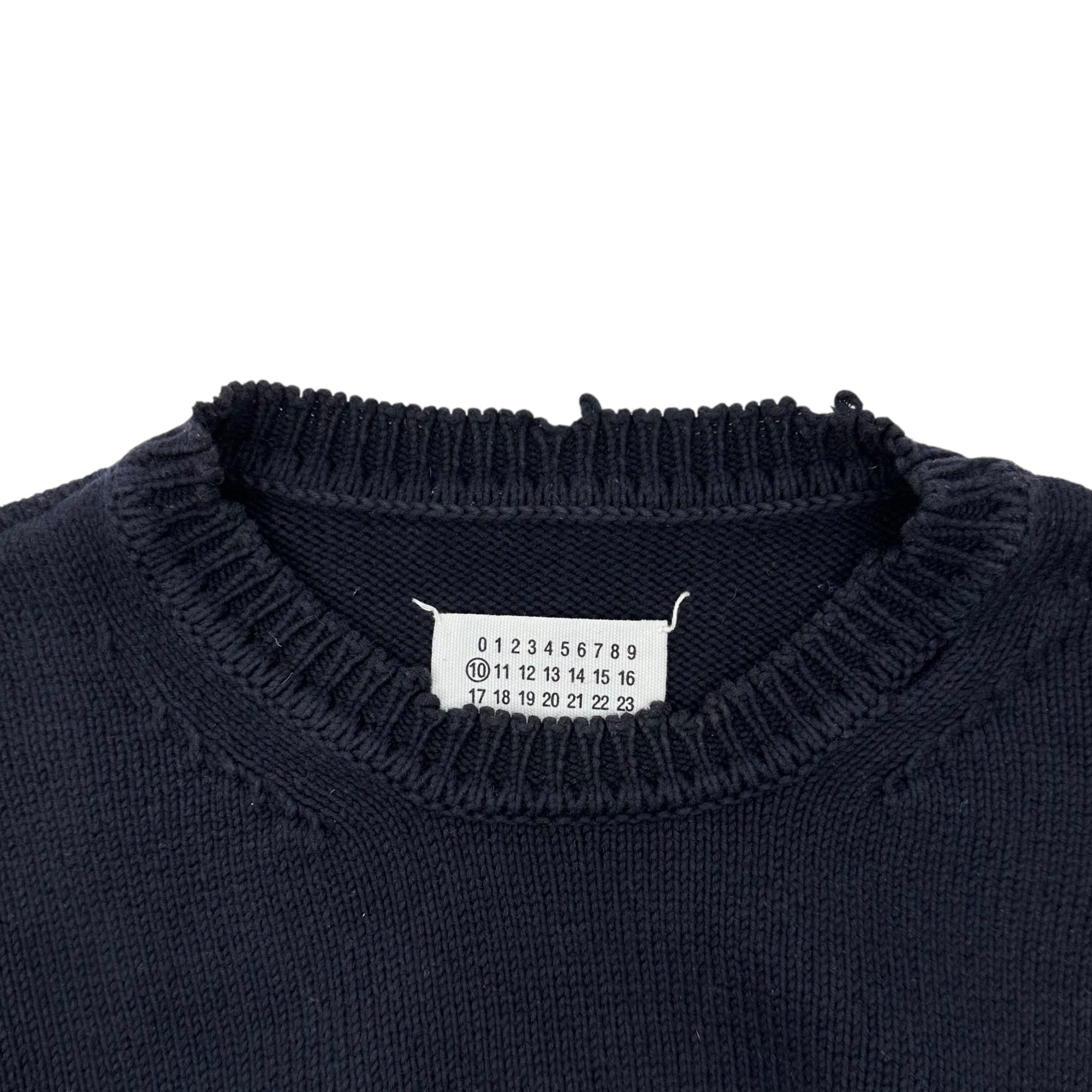 MAISON MARGIELA(メゾンマルジェラ) 20SS GAUGE 5 JERSEY DESTROYED デストロイ コットン クルーネック ニット S50GP0136 M ネイビー ダメージ加工