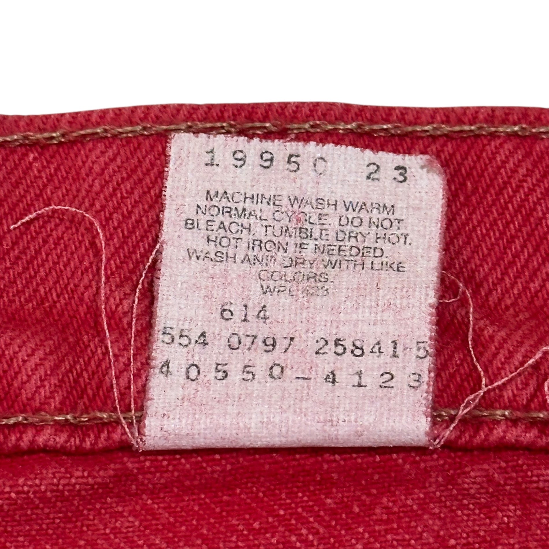 Levi's(リーバイス) 90's 550 USA made RELAXED FIT TAPERED LEG カラー テーパード デニム パンツ 40550-4123 W34 L32 レッド 90年代 1997年製造 オレンジタブ