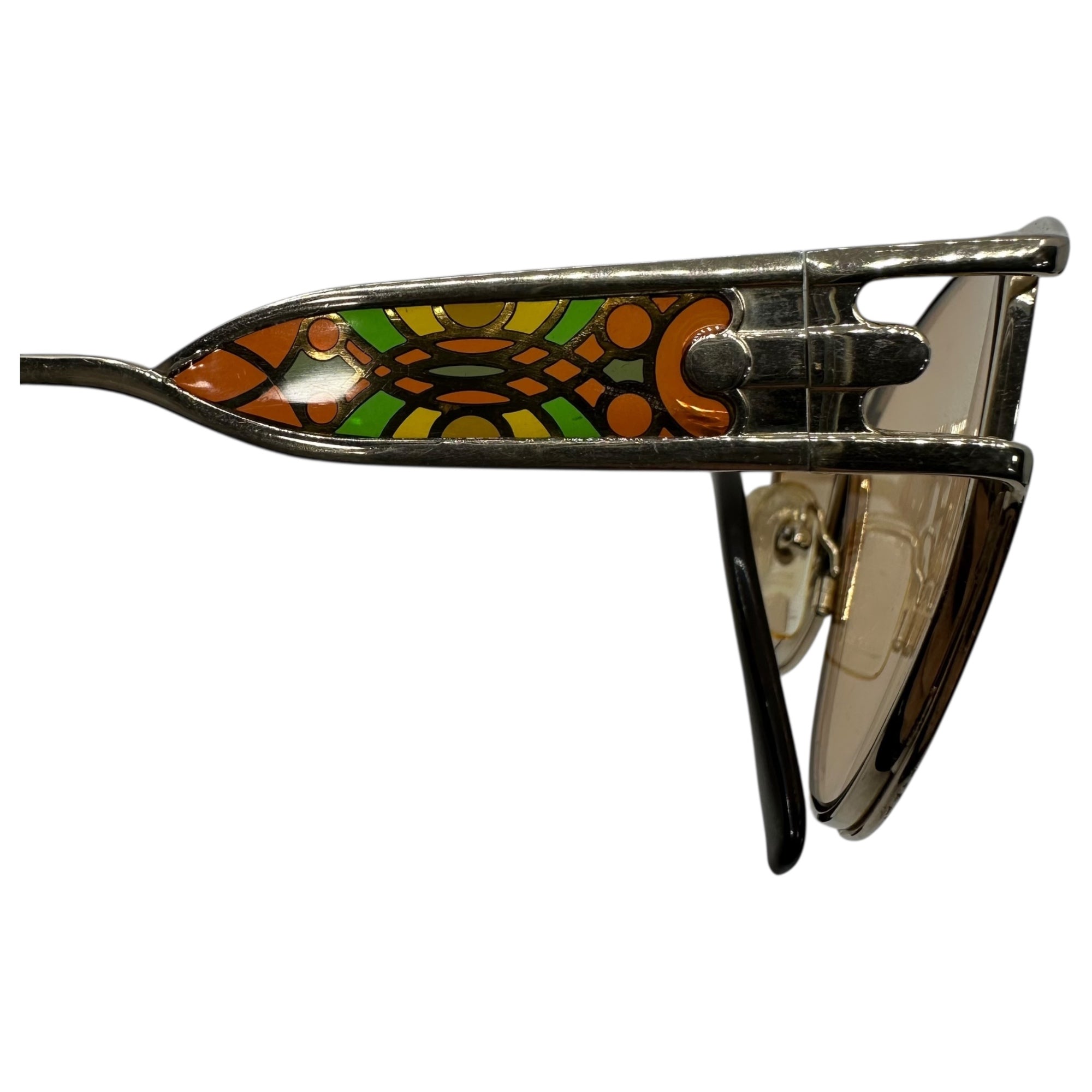 YVES SAINT LAURENT(イヴサンローラン) 80's Stained Glass Design Butterfly Sunglasses ステンドグラス デザイン バタフライ サングラス - シルバー×ブラウン 推定80年代 ヴィンテージ メガネ 眼鏡