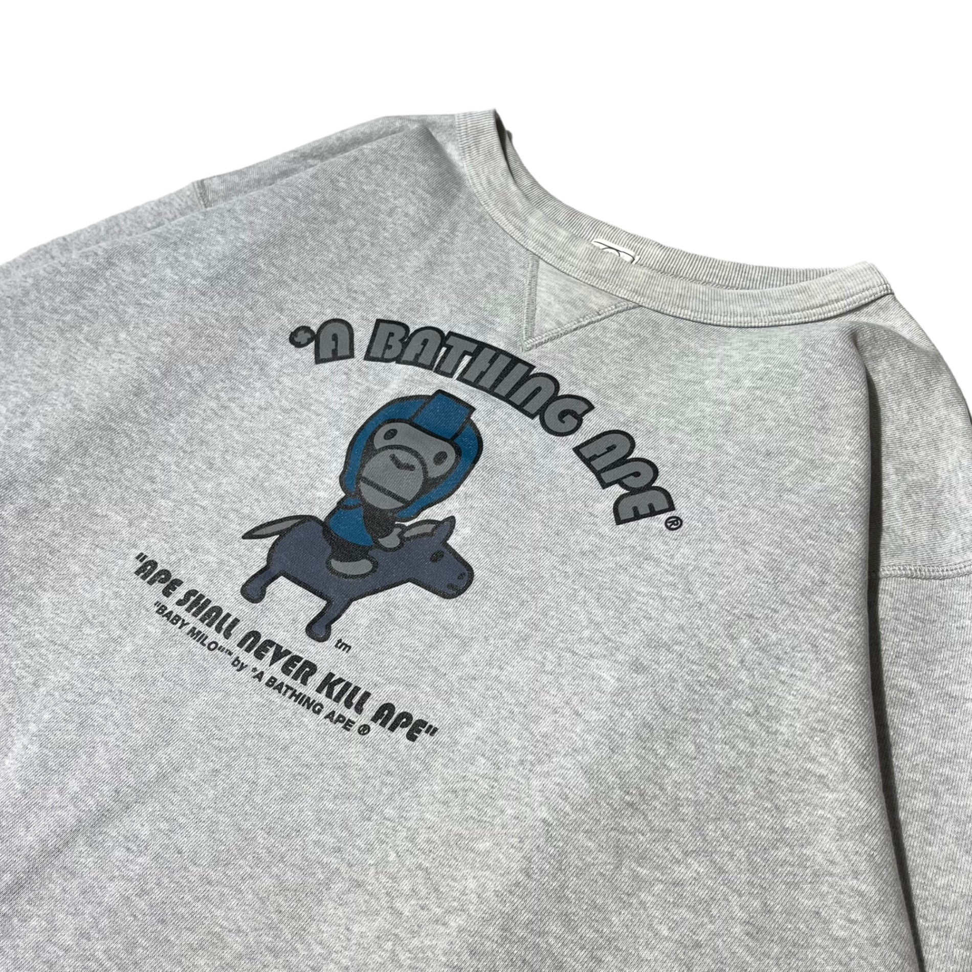 A BATHING APE(アベイシングエイプ) 00's BABY MILO crew neck sweatshirt ベイビー マイロ クルーネック スウェット M グレー Y2K プリント