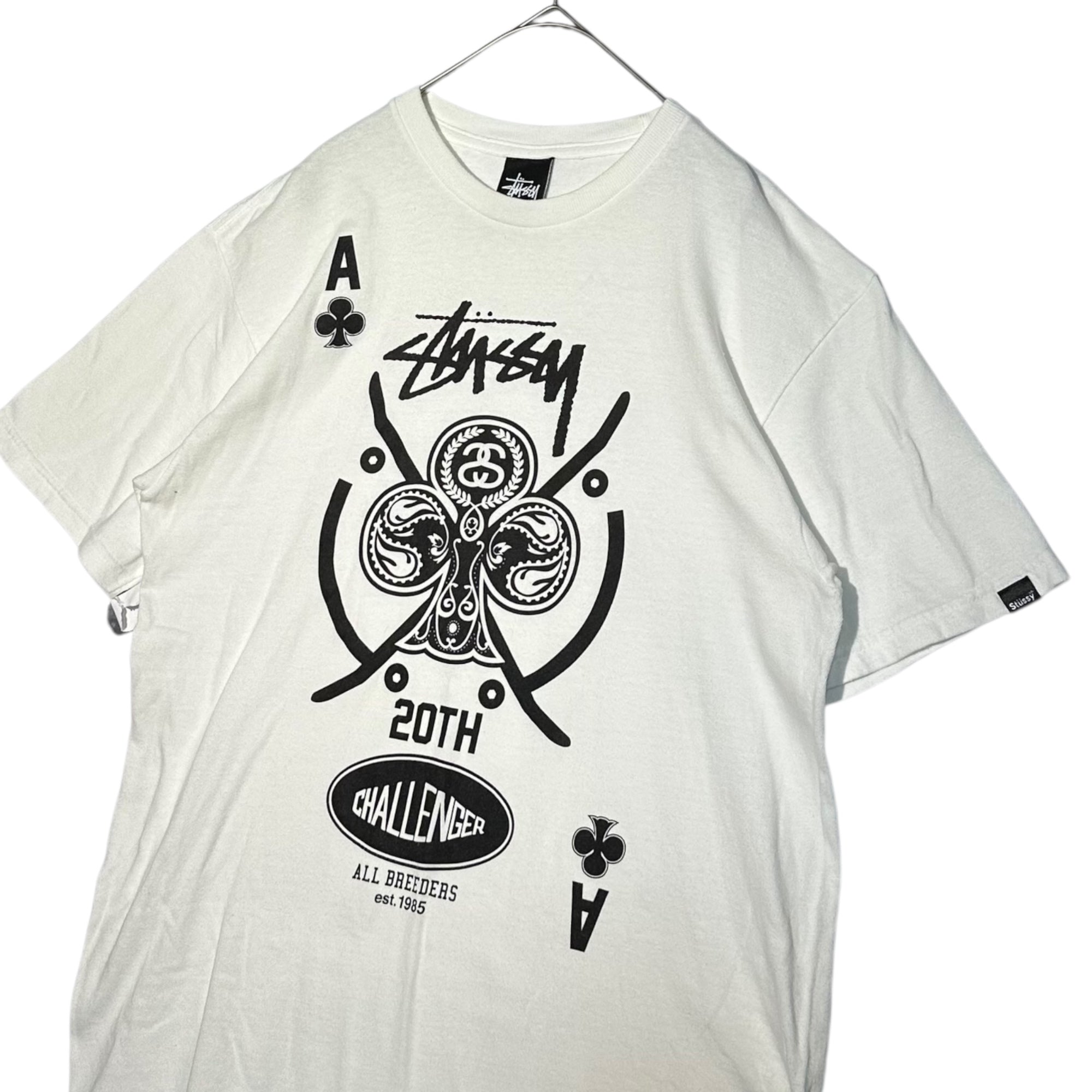 STUSSY×CHALLENGER(ステューシー×チャレンジャー) W-NAME ”spade” S/S TEE ダブルネーム スペード プリント 半袖 Tシャツ M ホワイト コラボ