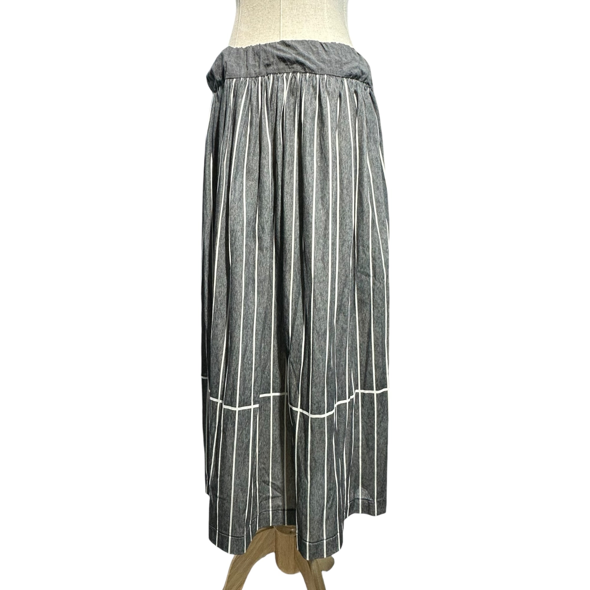 Y's(ワイズ) Striped Cotton Long Skirt ストライプ コットン ロング スカート YE-T47-070 3(L程度) グレー×ホワイト