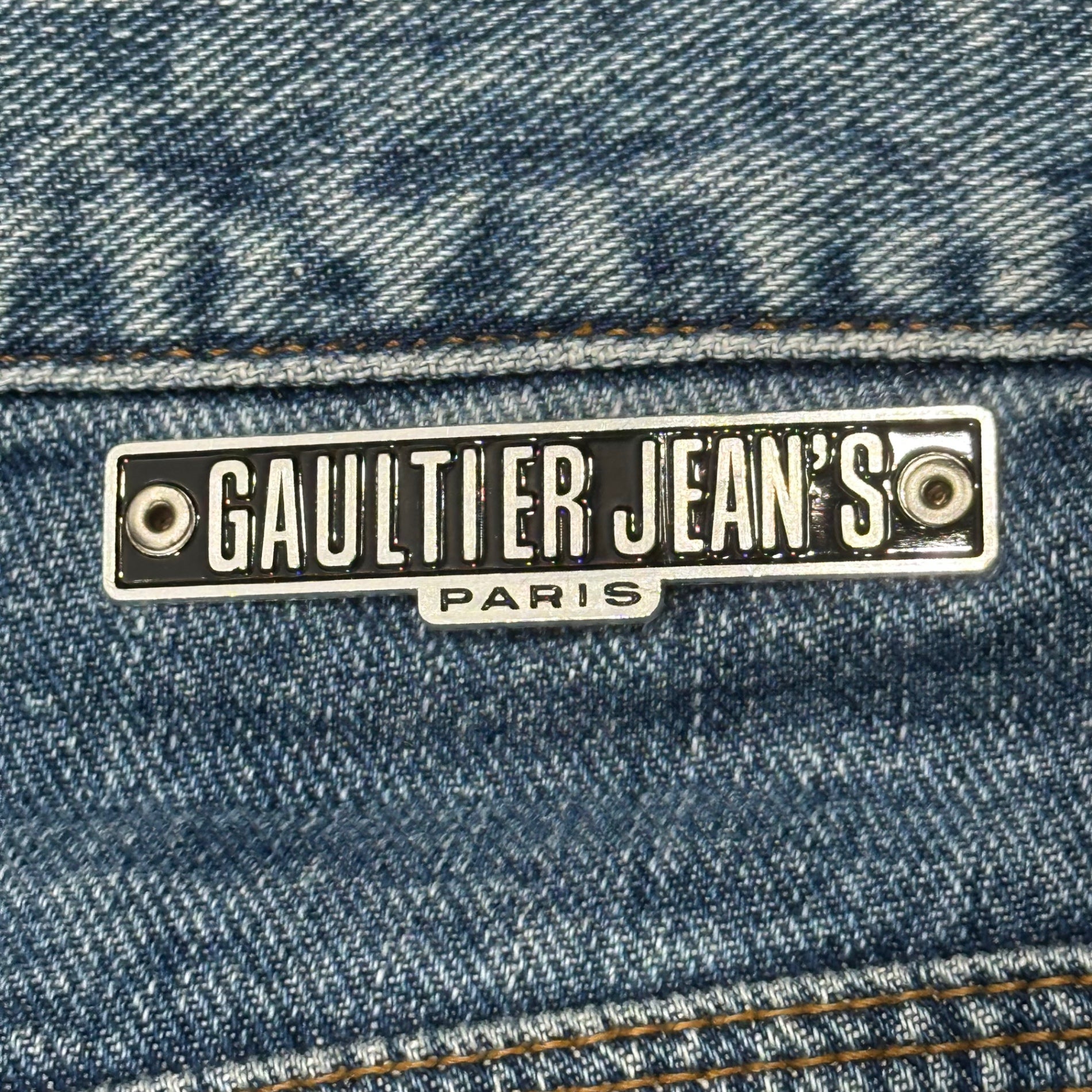 GAULTIER JEANS(ゴルチェジーンズ) 00's Logo-Print Denim Pants ロゴ プレート デニム パンツ 48 インディゴ