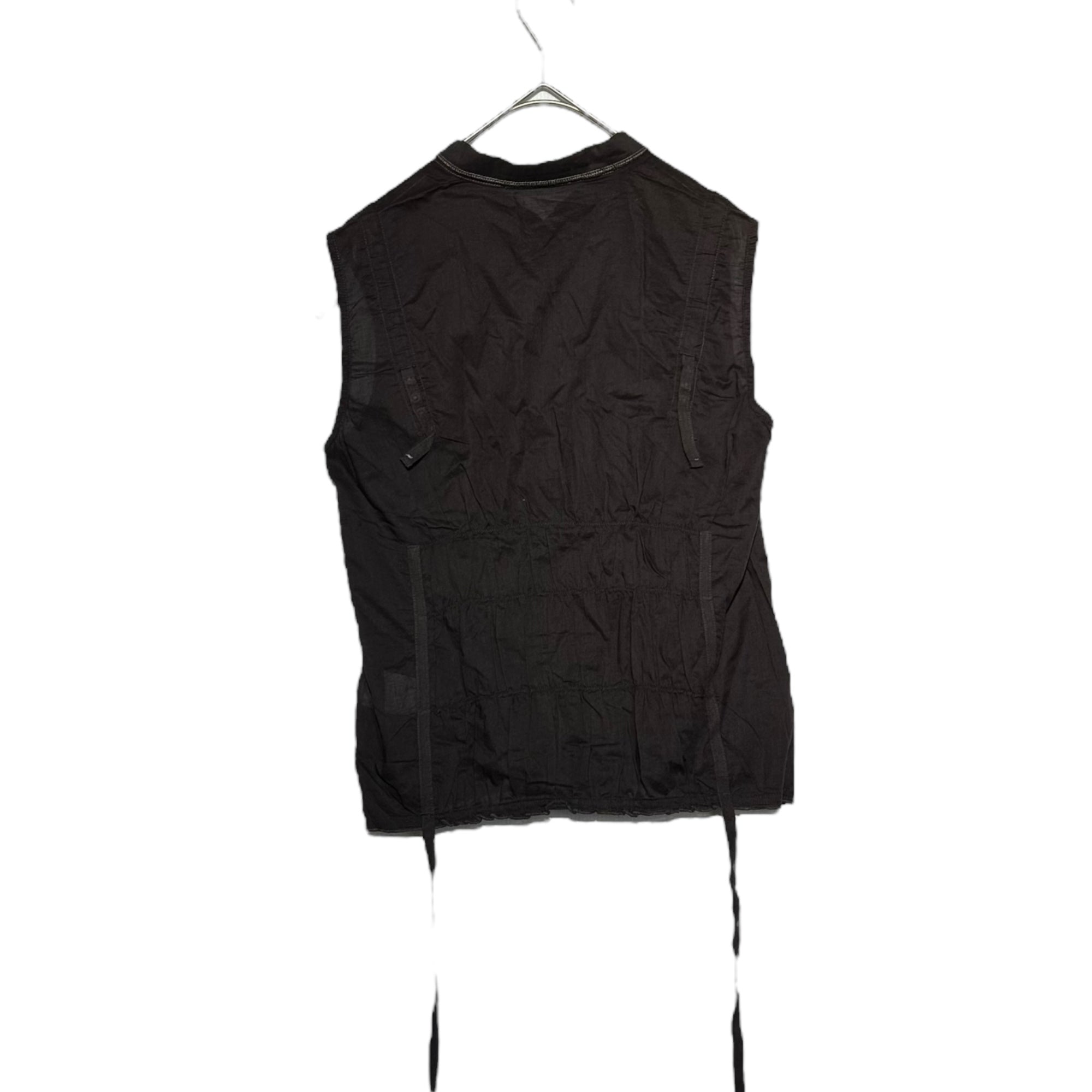 MARITHE FRANCOIS GIRBAUD(マリテフランソワジルボー) 00's Gathered Sheer N/S Blouse ギャザー シアー ノースリーブ ブラウス F6-5983 M ブラウン Y2K