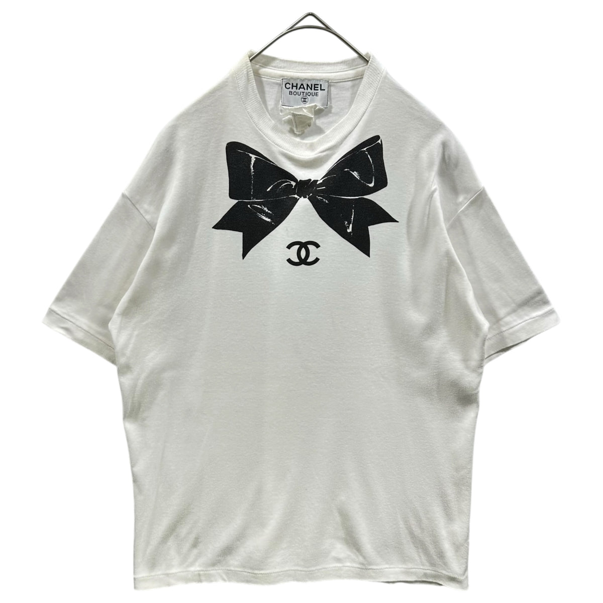 CHANEL(シャネル) Vintage Ribbon CC-Mark Print Crew-Neck T-Shirt ヴィンテージ リボン ココマーク プリント クルーネック Tシャツ 35/135 M ホワイト×ブラック