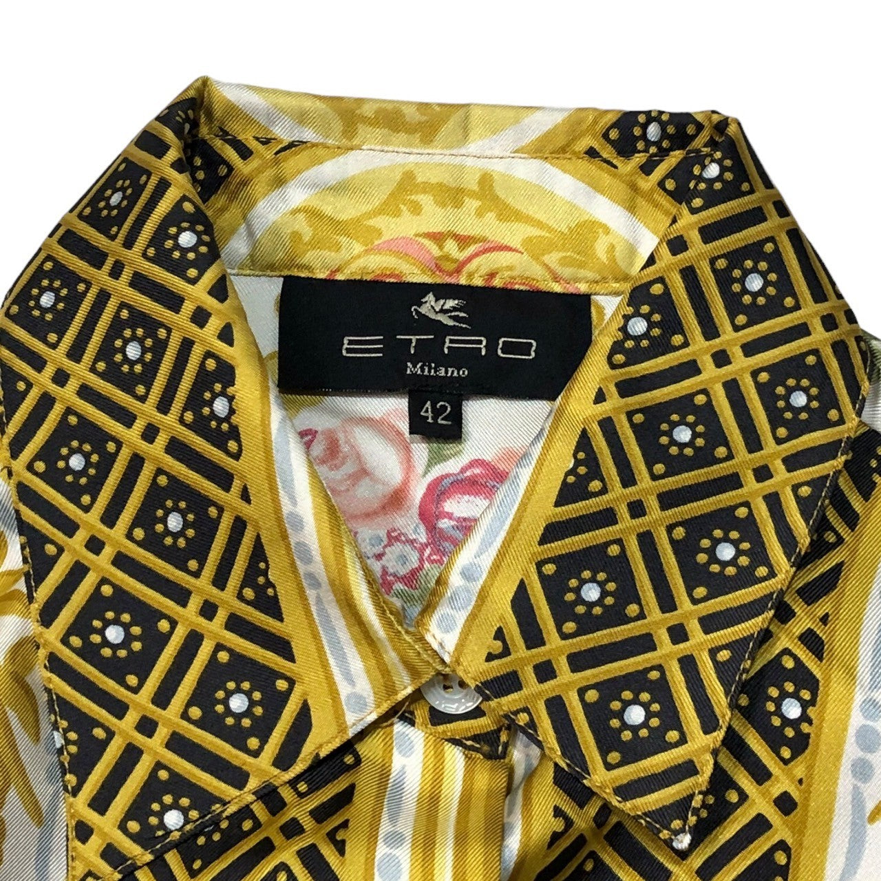 ETRO(エトロ) Scarf pattern all silk shirt スカーフ柄 シルク シャツ 53-12546-9012 42(XL程度)  ゴールド×ホワイト