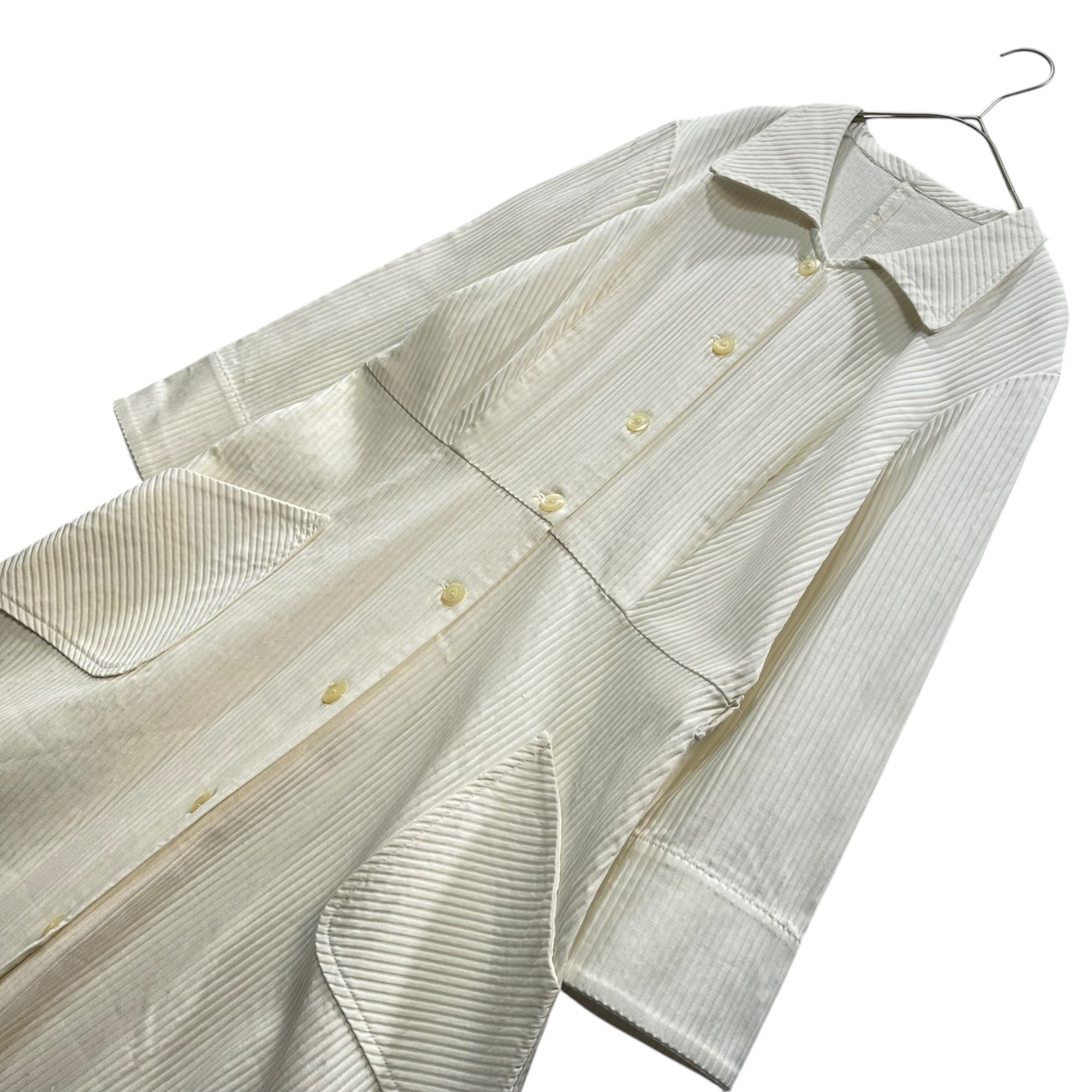 Euro vintage(ヨーロッパヴィンテージ) white thick lib long onepiece coat 大きなポケットと三角襟の羽織りのようなロングワンピース 表記無し(M~L程度) ホワイト
