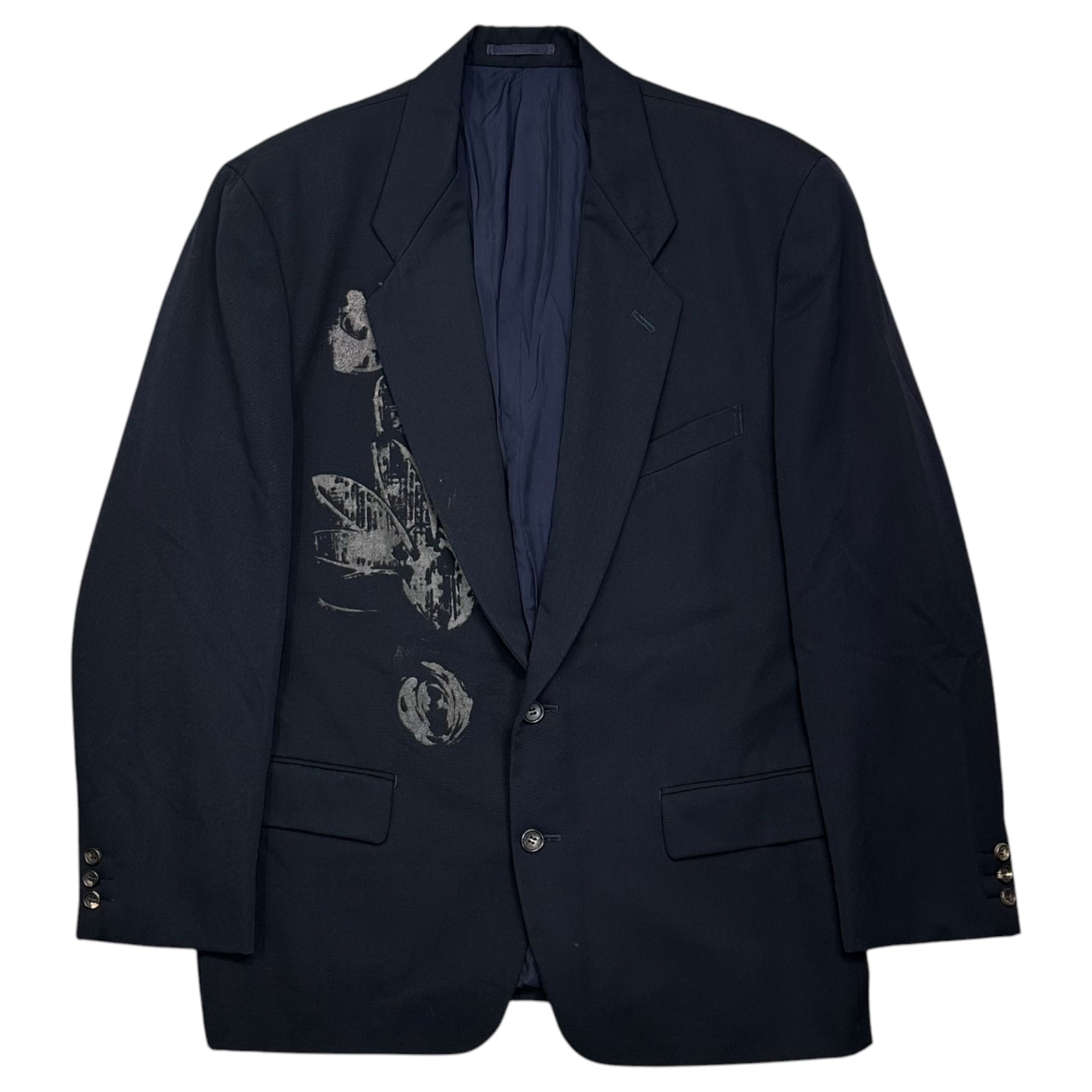 COMME des GARCONS HOMME PLUS(コムデギャルソンオムプリュス) 1990's Vintage Rubber-Printed Wool 2-Button Jacket ヴィンテージ ラバー プリント ウール 2ボタン ジャケット PJ-05091 M ネイビー AD1991 90年代 アーカイブ