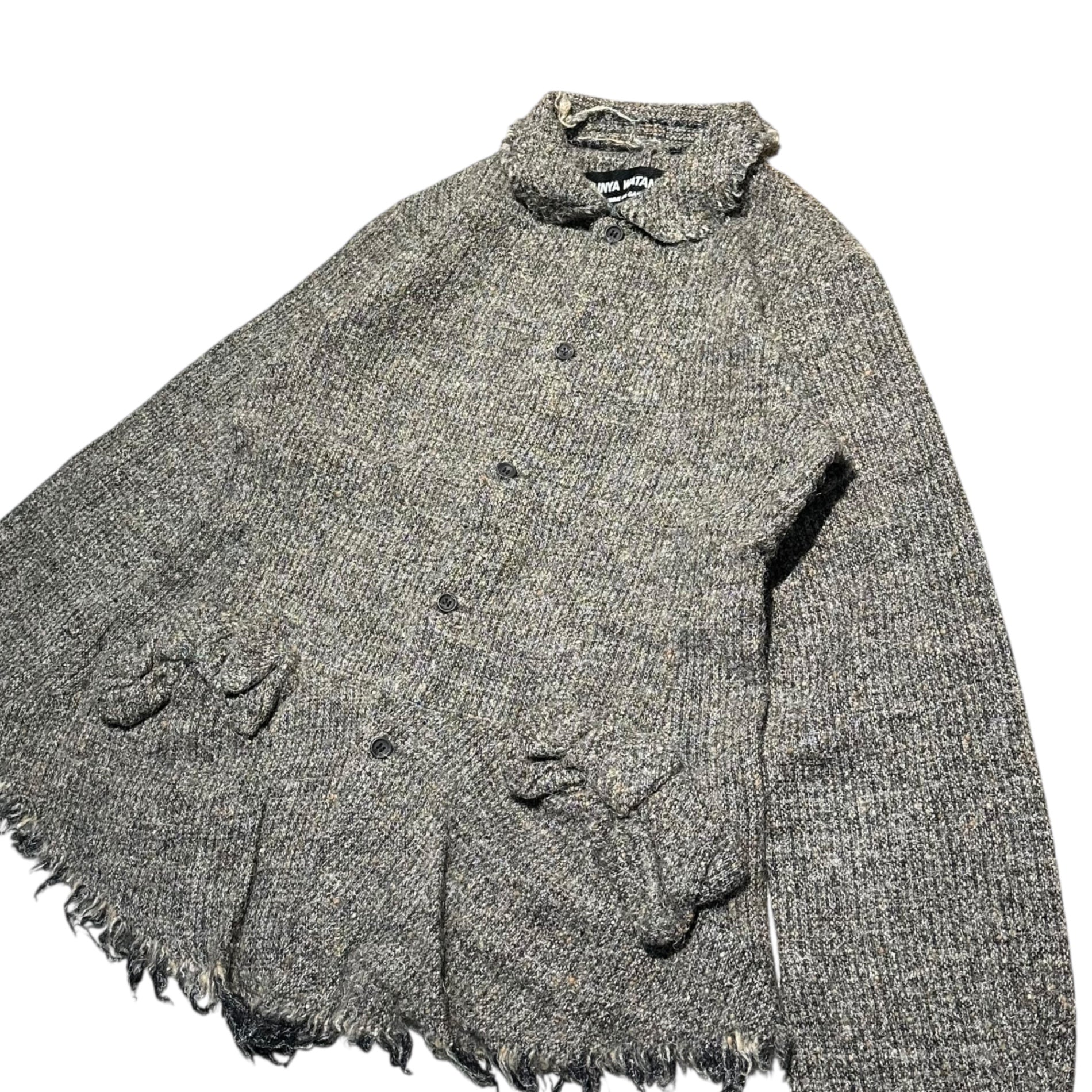 COMME des GARCONS JUNYA WATANABE(コムデギャルソンジュンヤワタナベ) 03AW Felted Round Collar Grunge Shirt Jacket 縮絨加工 丸襟  グランジ シャツ ジャケット JK-B008 M グレー AD2003