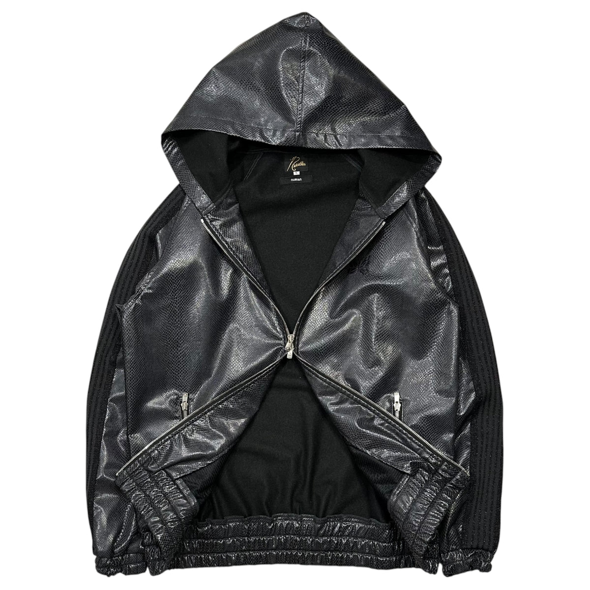 NEEDLES(ニードルズ) Nubian-Exclusive Python Zip-Up Sleeve-Stripe Hooded Jacket ヌビアン 別注 パイソン ジップ アップ 袖 ライン フーデッド ジャケット NS1584 L グレー