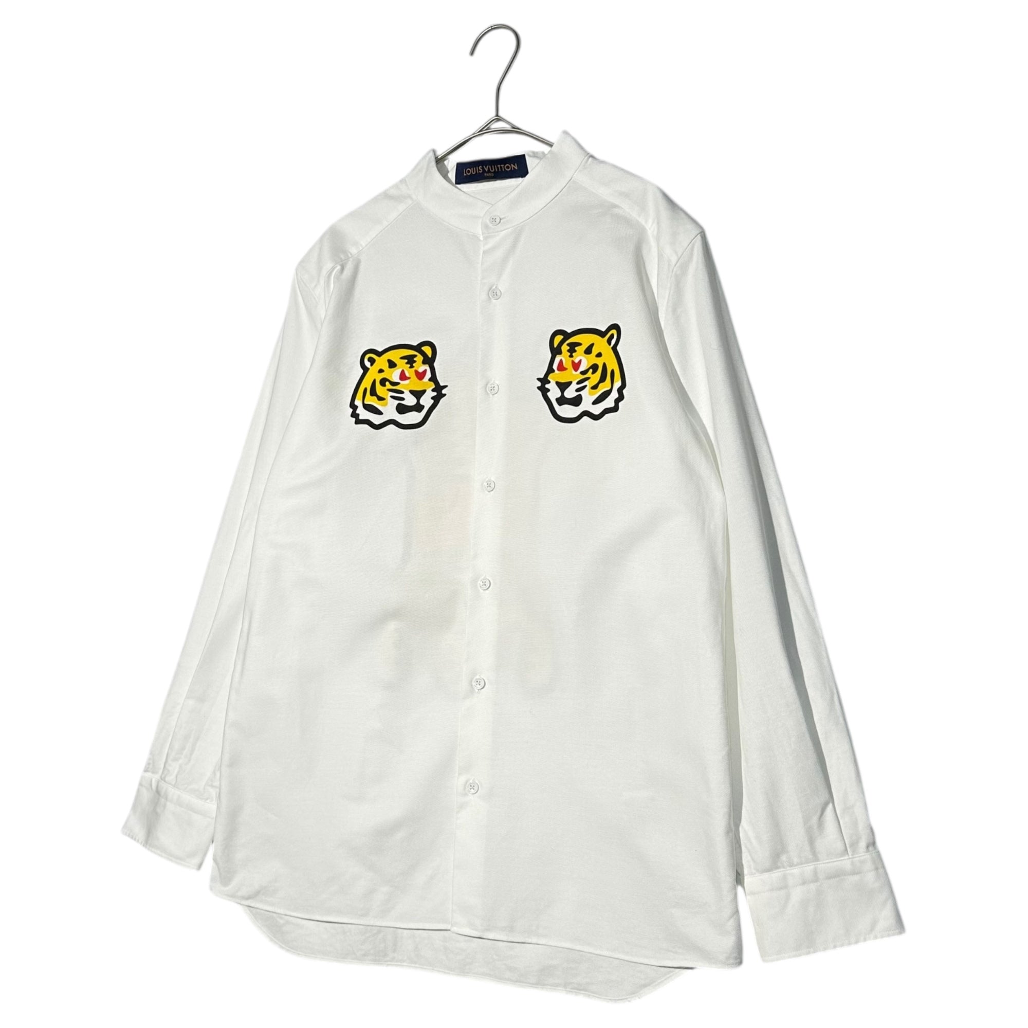 LOUIS VUITTON × NIGO(ルイヴィトン × ニゴー) 22SS Printed Tiger Mandarin Collar Long Sleeve Shirt プリンテッド タイガー マンダリン カラー 長袖 シャツ HMS02W XS ホワイト×イエロー 限定コラボアイテム