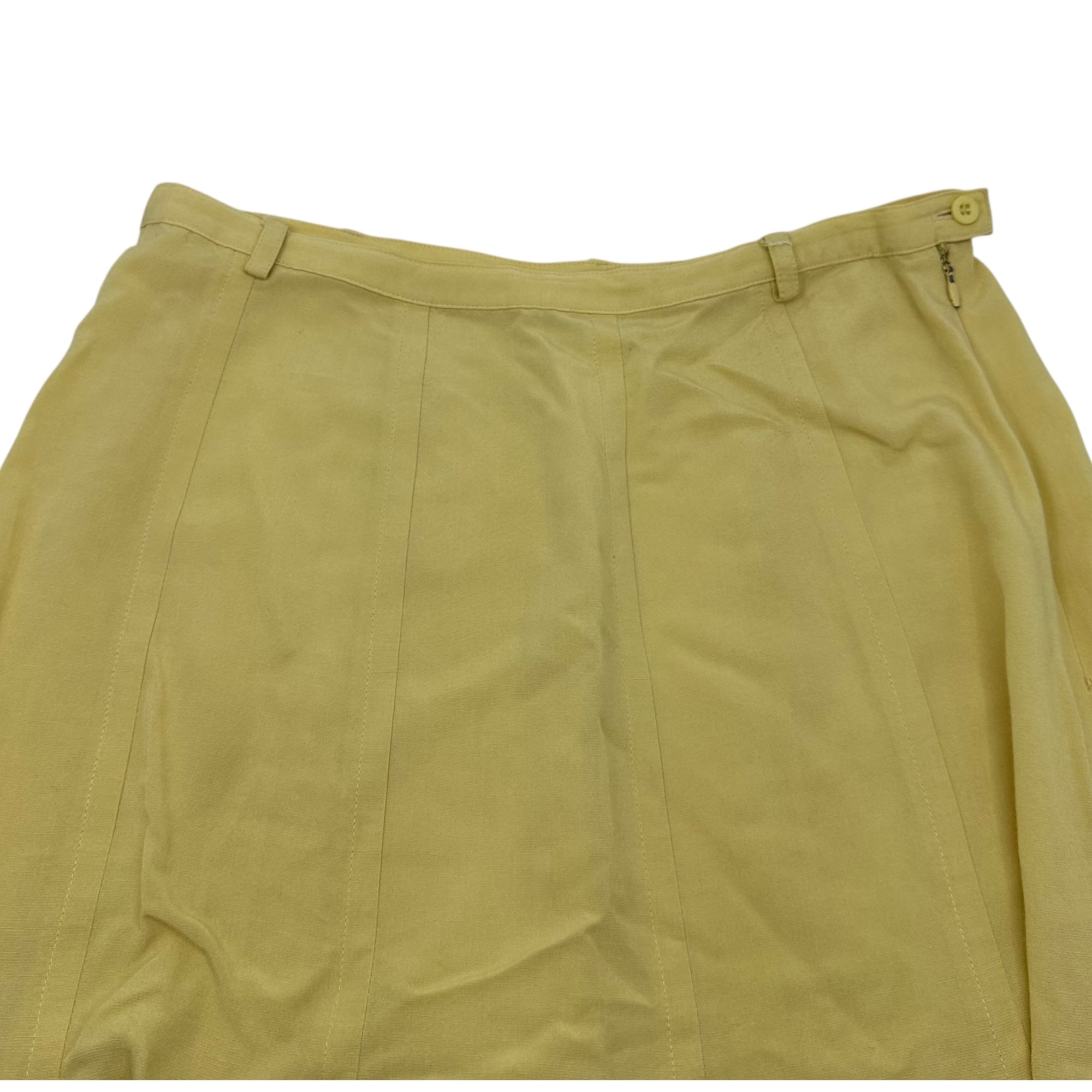 Euro vintage(ヨーロッパヴィンテージ) 【Made in France 】pale yellow box pleated long skirt 淡いイエローのボックスプリーツロングスカート Mサイズ程度 / レーヨン×ポリエステル×リネン混 イエロー