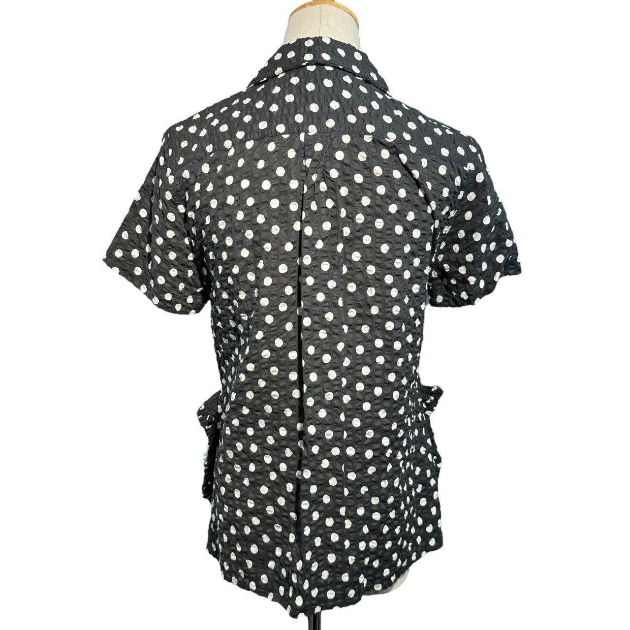 tricot COMME des GARCONS(トリココムデギャルソン) 21SS Popcorn Cotton Round Collar Dot China Button Blouse ポップコーン コットン 丸襟 ドット チャイナボタン ブラウス TG-B017 M ブラック×ホワイト AD2020