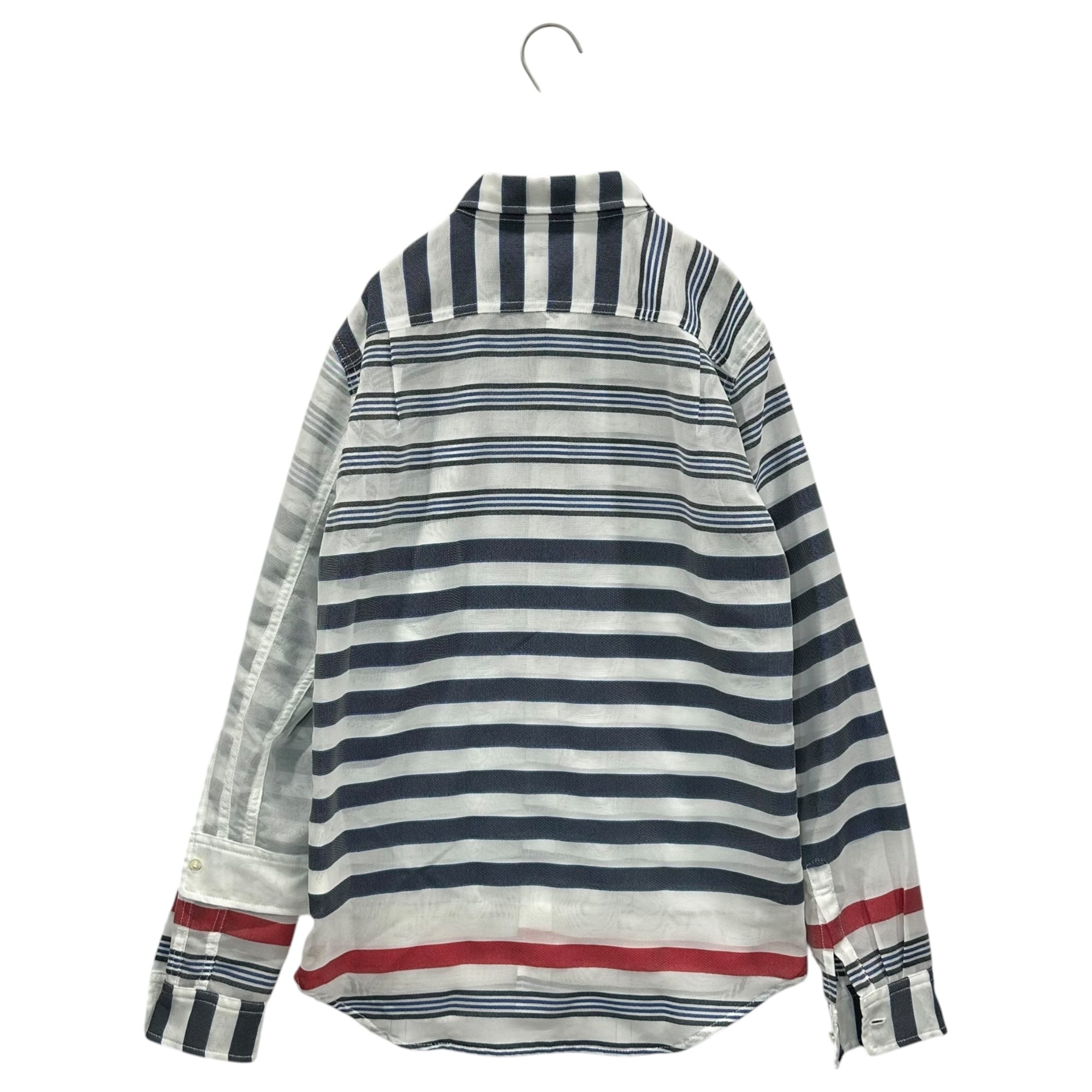 COMME des GARCONS HOMME PLUS(コムデギャルソンオムプリュス) 14SS Mesh Layered Multi-Stripe L/S Shirt メッシュ レイヤード マルチボーダー 長袖 シャツ PM-B048 S ホワイト×ネイビー×レッド