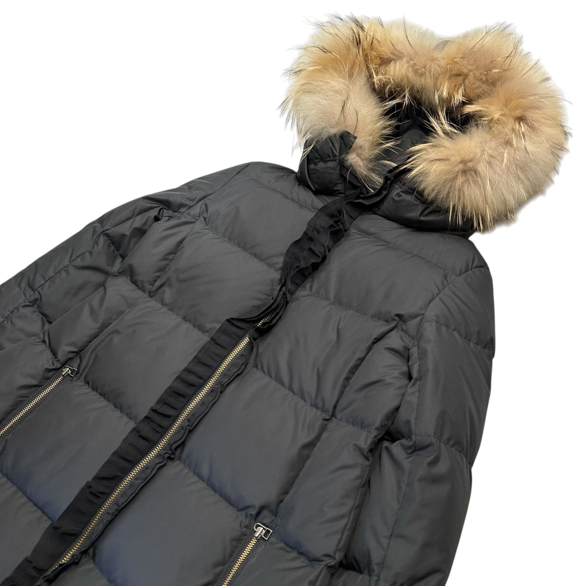 LANVIN en Bleu(ランバンオンブルー) Raccoon Fur-Trimmed Hooded Down Coat ラグーンファー フーデッド ダウン コート 3706102 36 ブラック ジャケット