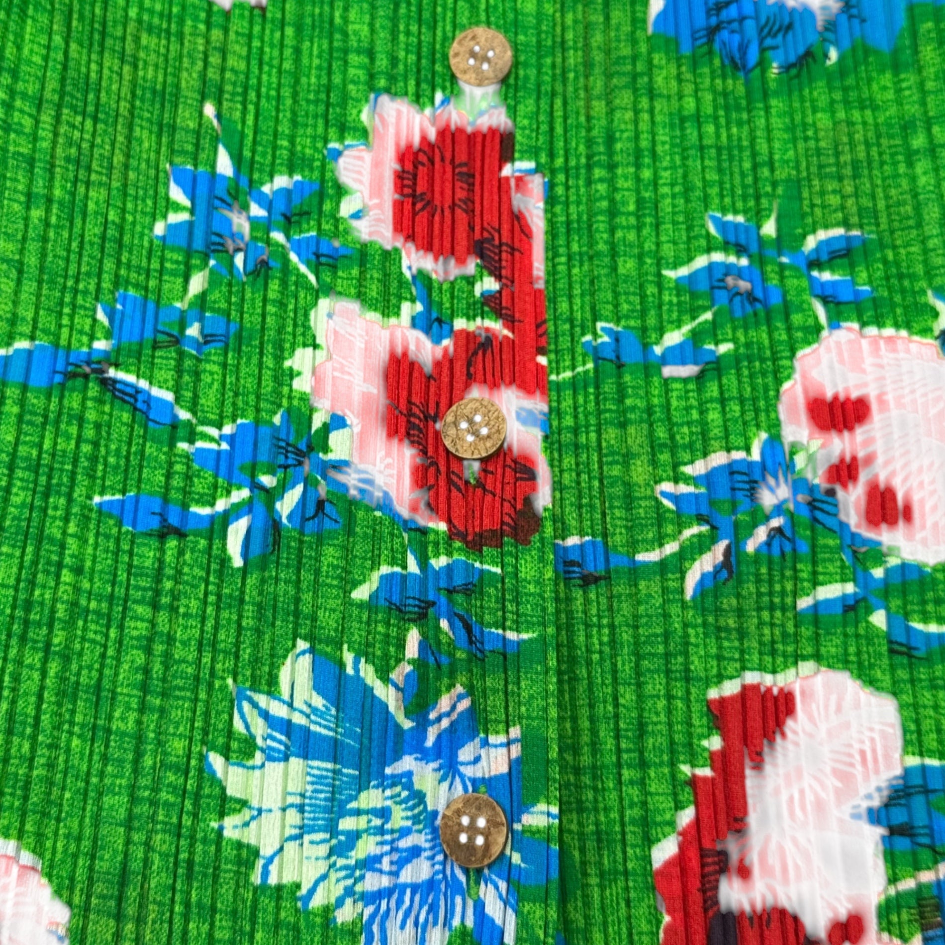 PLEATS PLEASE(プリーツプリーズ) Floral Pleated Long Sleeve Shirt 花柄 プリーツ 長袖 シャツ ブラウス PP72-JK524 3(L程度) グリーン×レッド ヴィンテージ 稀少品