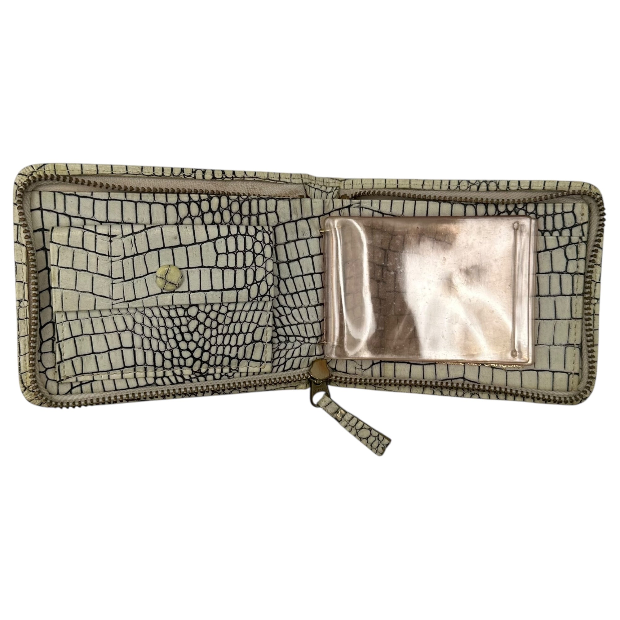 COMME des GARCONS(コムデギャルソン) Crocodile-Embossed Leather Round Zip Wallet クロコ型押し レザー ラウンド ジップ ウォレット ホワイト 2折り財布