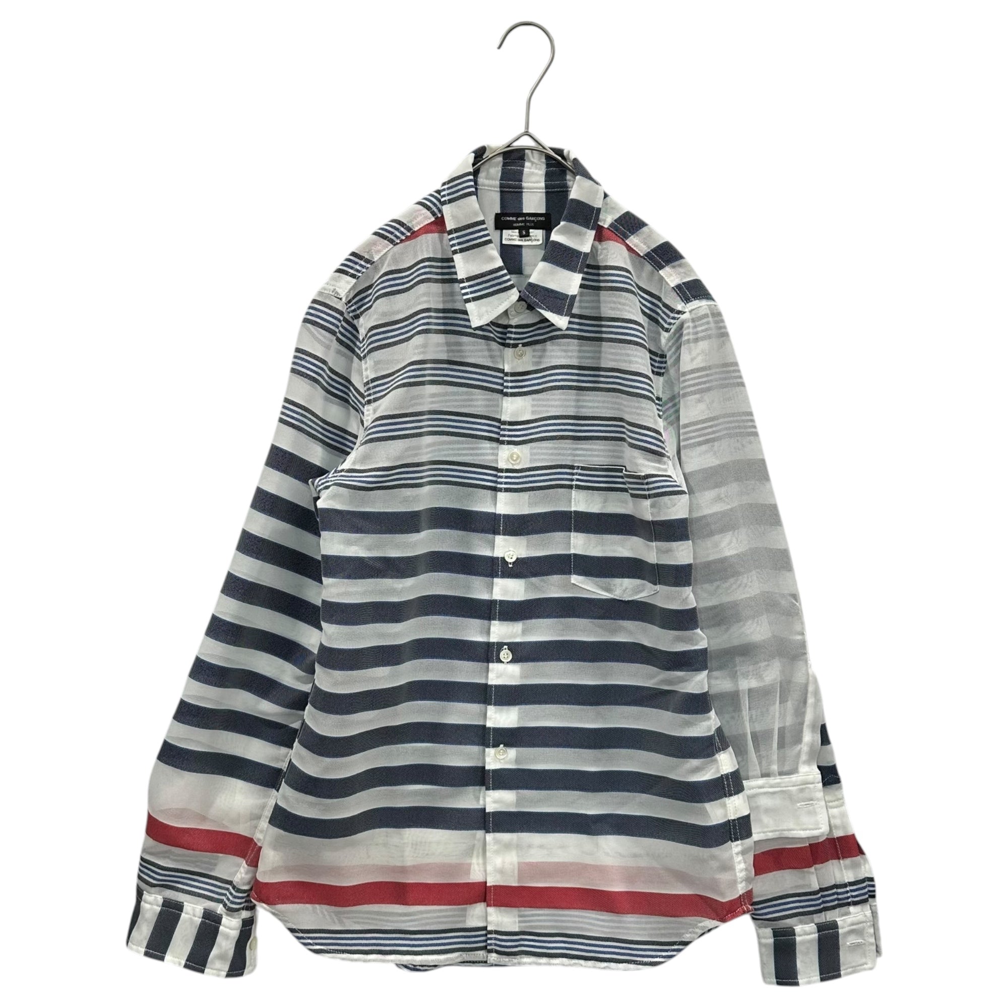 COMME des GARCONS HOMME PLUS(コムデギャルソンオムプリュス) 14SS Mesh Layered Multi-Stripe L/S Shirt メッシュ レイヤード マルチボーダー 長袖 シャツ PM-B048 S ホワイト×ネイビー×レッド