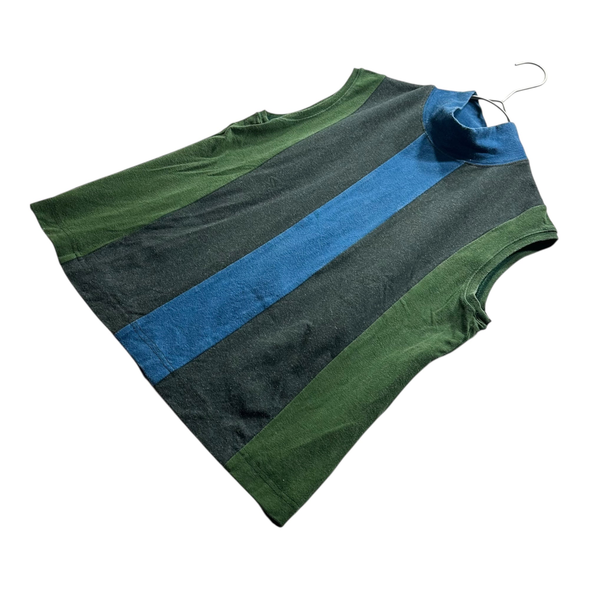 Haat(ハート) Mock Neck Striped Patchwork Sleeveless Top モックネック ストライプ パッチワーク ノースリーブ Tシャツ HA13JJ325 3 グレー×グリーン×ブルー
