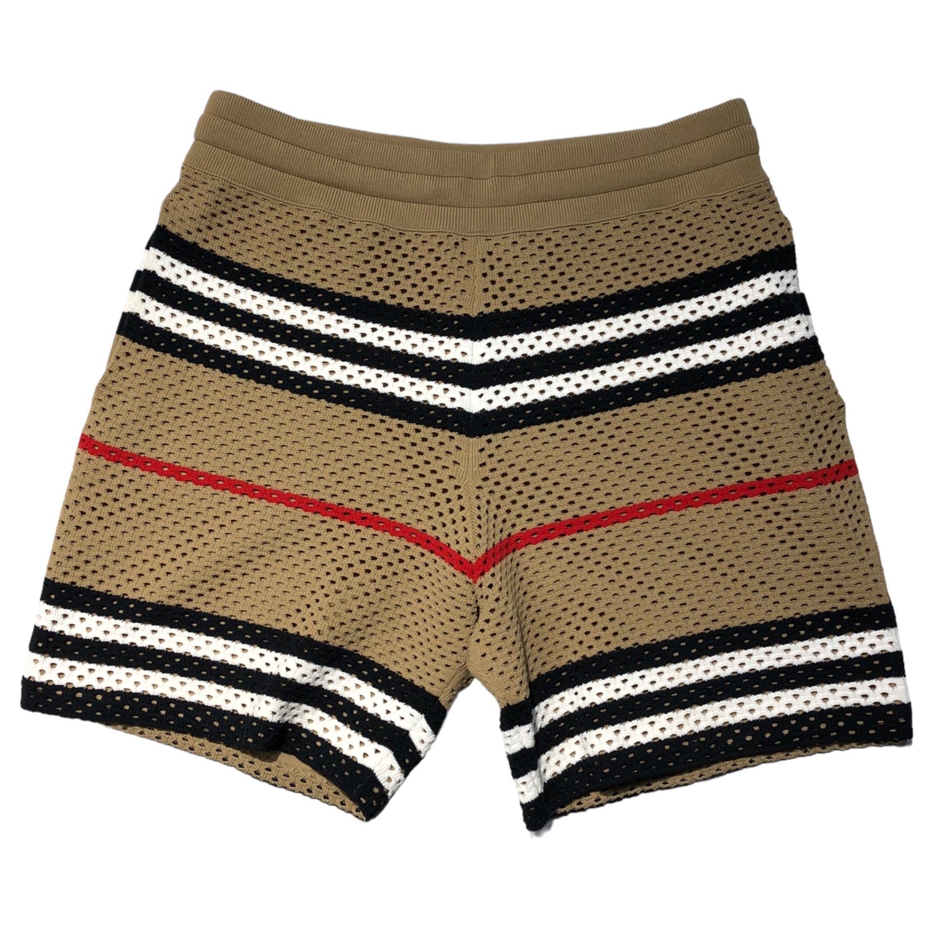 BURBERRY(バーバリー) Icon Stripe Pointelle Knit Shorts アイコンストライプ ニット ショーツ 8050270/72C M ベージュ×ホワイト×ブラック×レッド