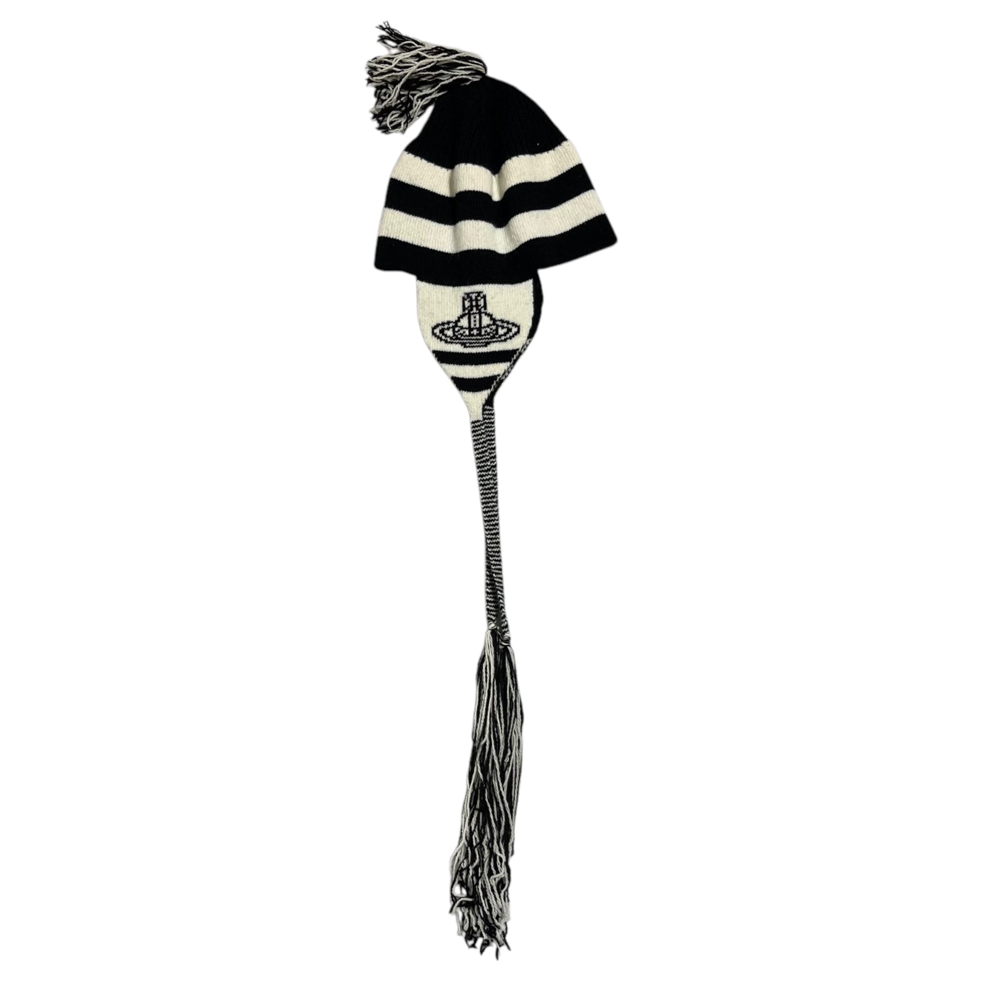 Vivienne Westwood(ヴィヴィアンウエストウッド) Reprint knit hat with ear flaps 復刻 耳当て付き ニット帽 FREE アイボリー×ブラック 正規タグ付属