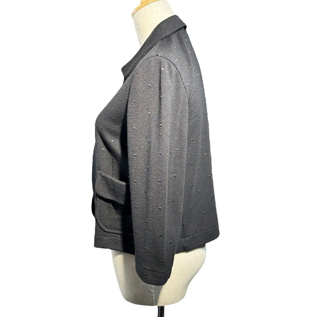 tricot COMME des GARCONS(トリココムデギャルソン) 09AW Short jacket with shawl collar and buttonless dot embroidery ショールカラー ドット刺繍 ボタンレス ショート ジャケット TD-T009 FREE ブラック AD2009