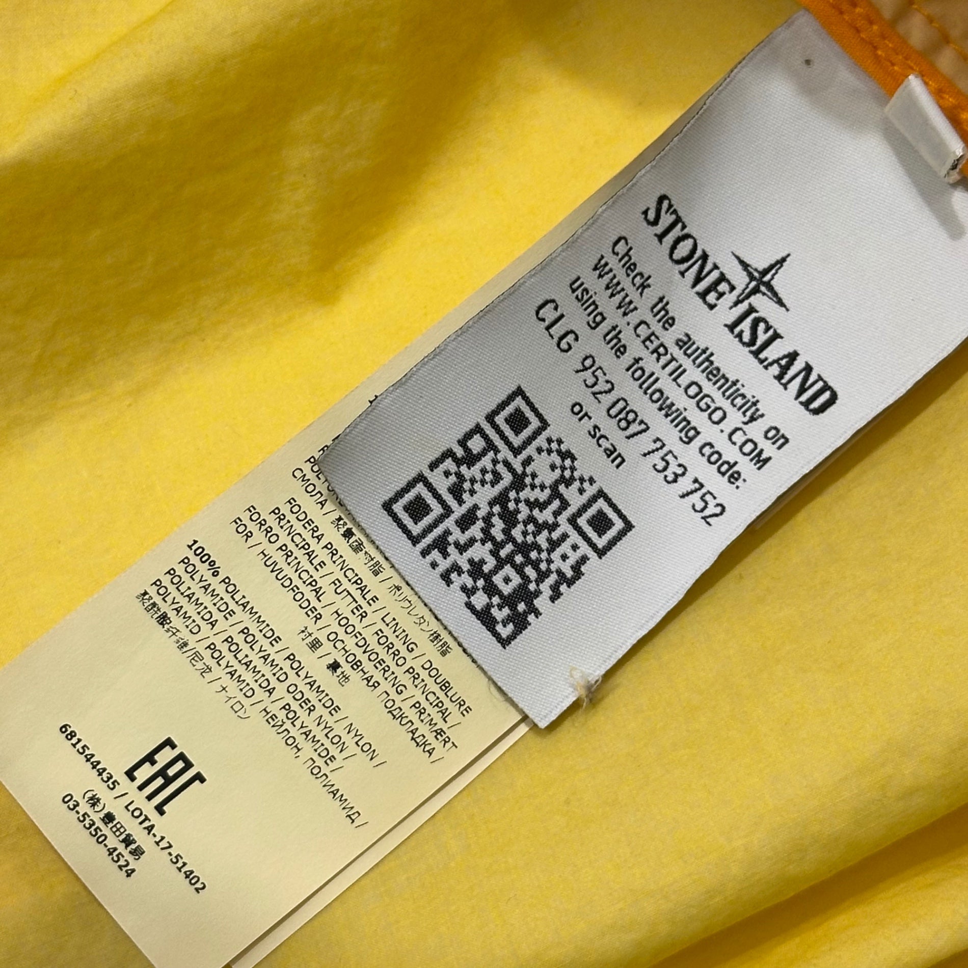 STONE ISLAND(ストーンアイランド) 2018SS RESIN POPLIN-TC Hooded Jacket レジン ポプリン TC フーデッド ジャケット 681544435 XL イエロー マウンテンパーカー