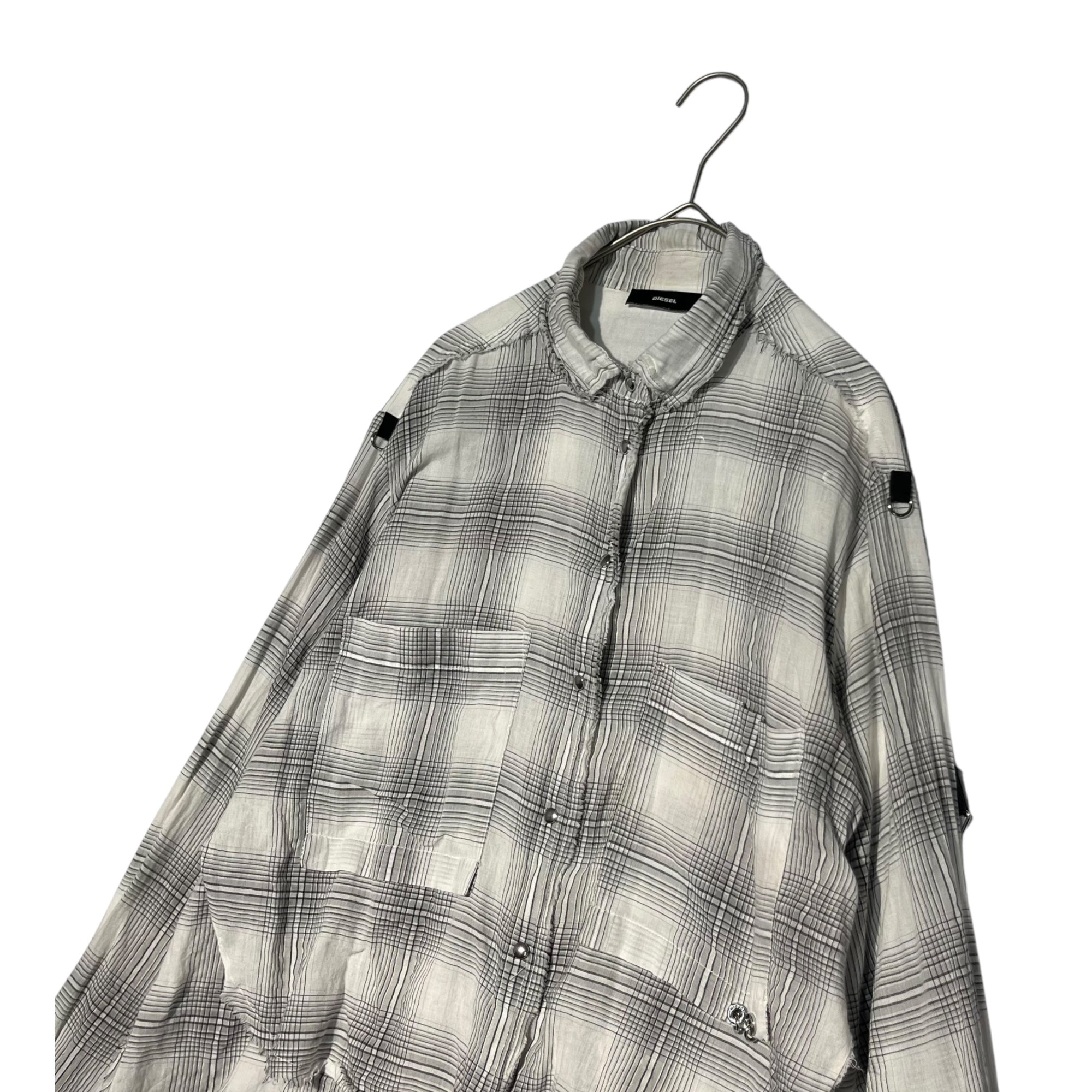 DIESEL(ディーゼル) Wire color check bondage shirt 襟 ワイヤー チェック ボンテージ シャツ  XS ホワイト×ブラック